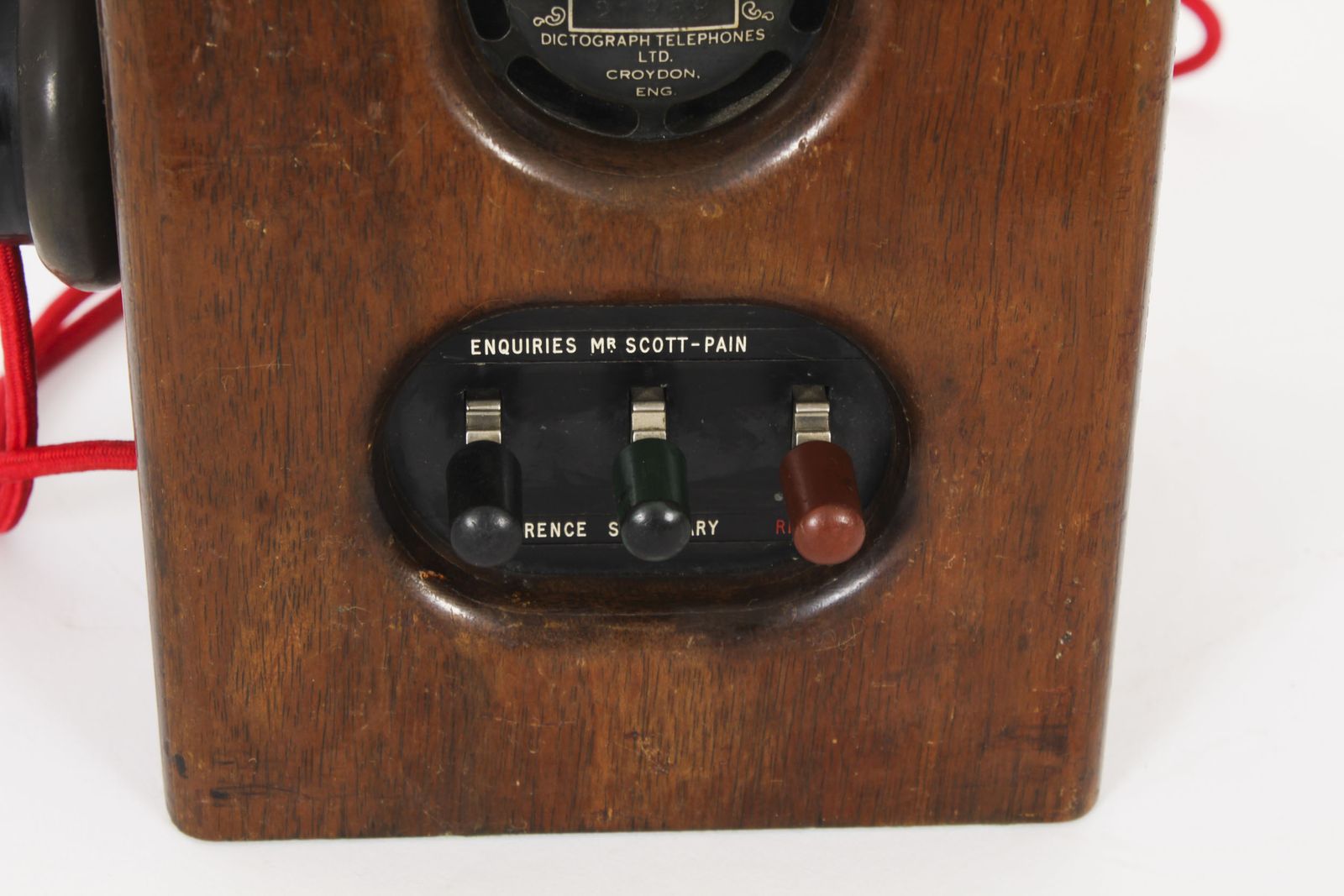 photo vinterior Black Bakelite  Rotary Wall Cradle Telephone & Dictograph C1940s Mid Century