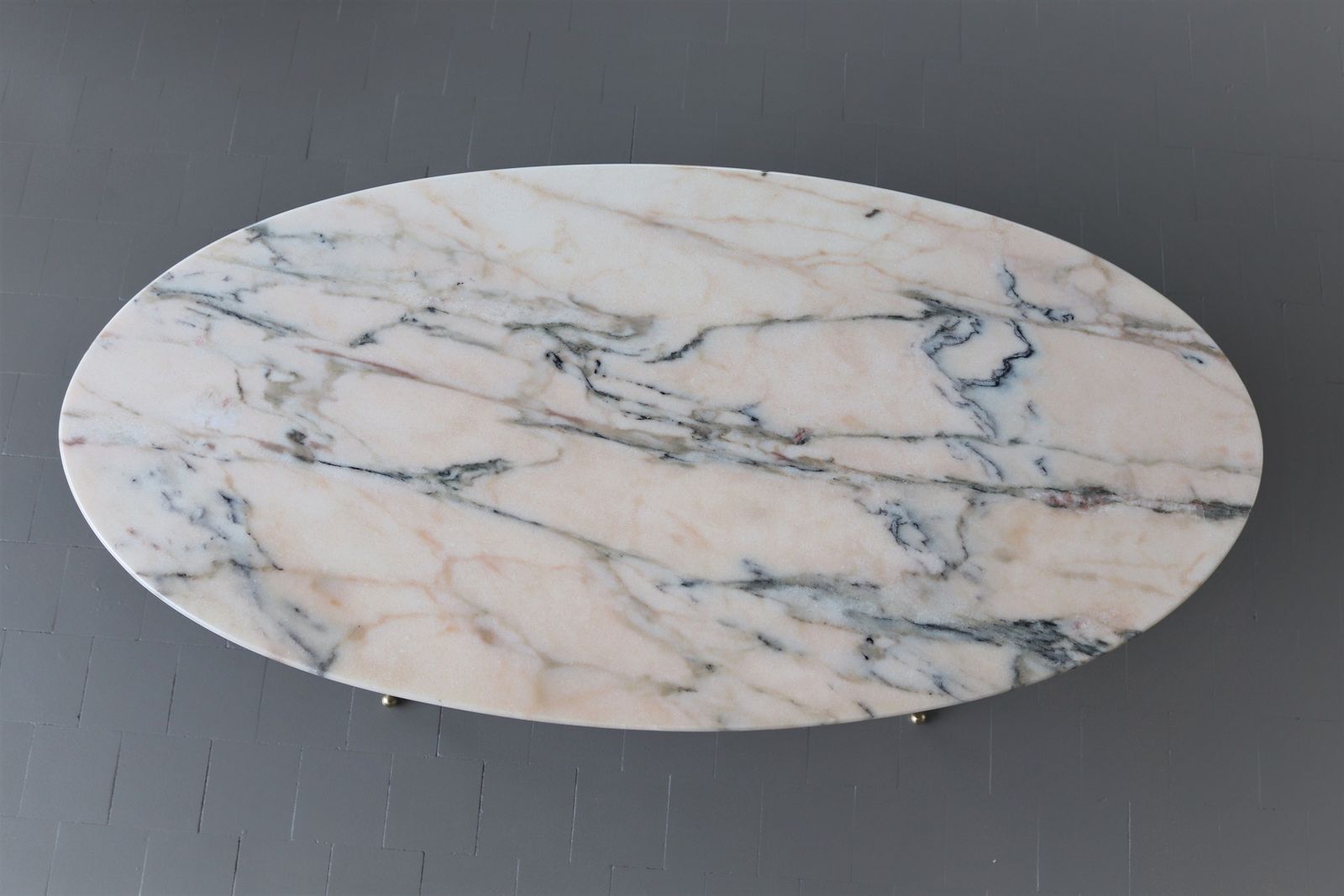 Italian Midcentury Coffee Table With Pink And Grey Marble And Brass Feet, 1950s photo furniture
