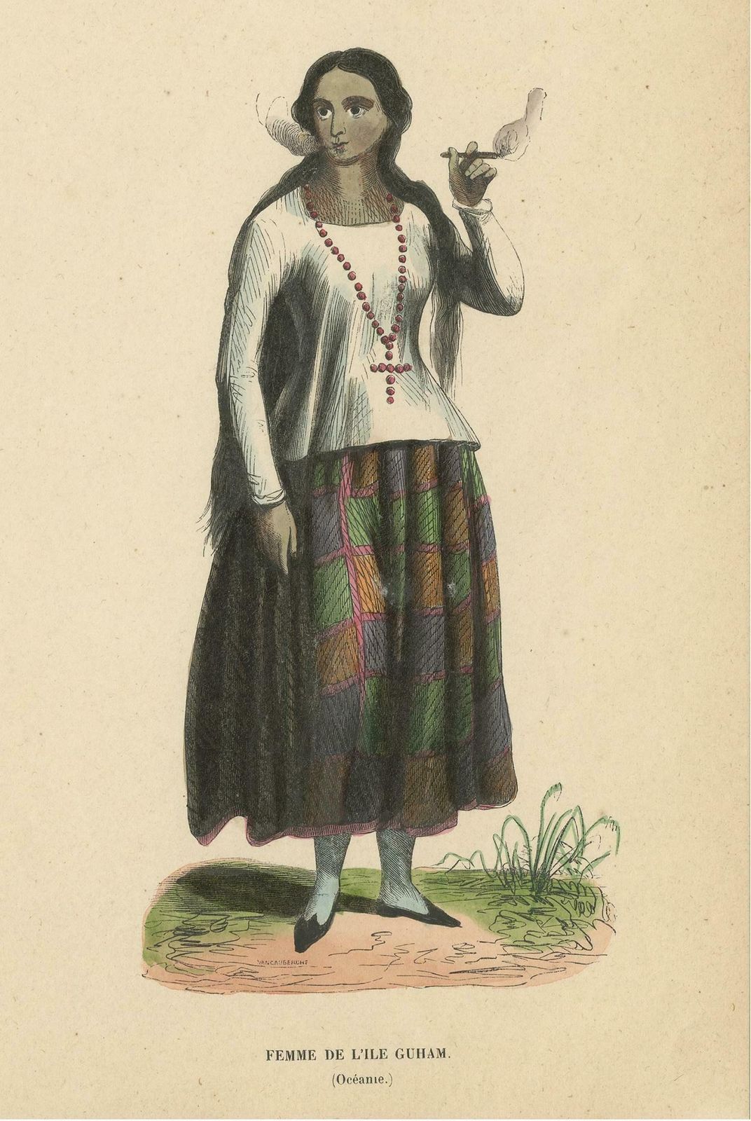 Antique Costume Print Of A Woman Of Guam By Wahlen, 1843 photo Art