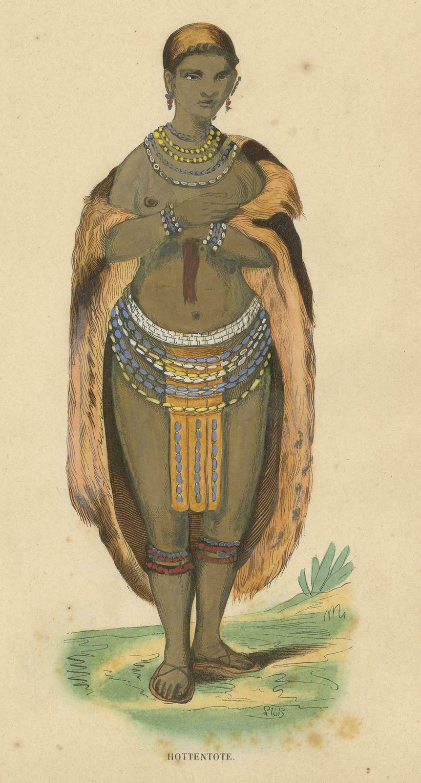 Antique Costume Print Of A Female Khoikhoi By Wahlen, 1843 photo Art
