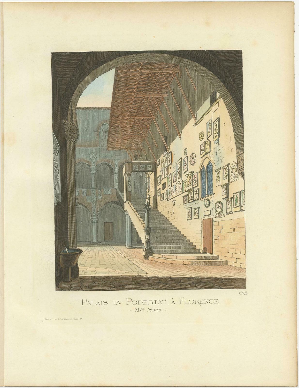 Antique Print Of The Podestat Palace In Florence, Italy, By Bonnard, 1860 photo for sale