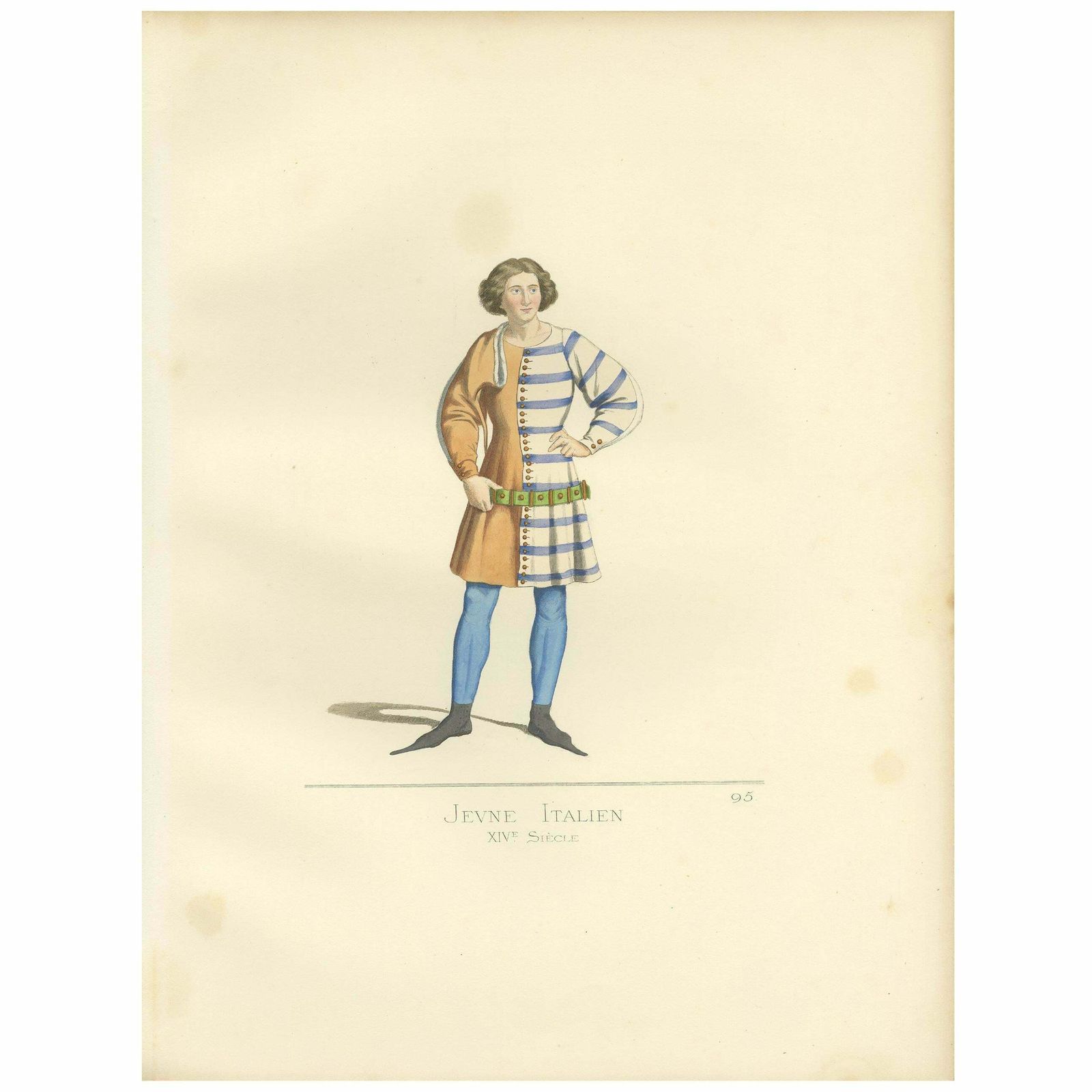 Antique Print Of A Young Italian Man, 14th Century, By Bonnard, 1860