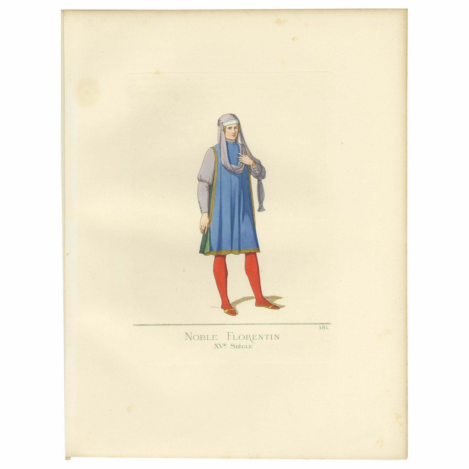 Antique Print Of A Nobleman From Florence, 15th Century, By Bonnard, 1860