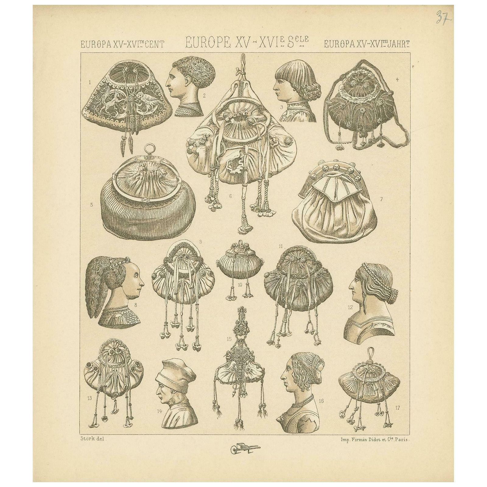 Pl 37 Antique Print Of European 15th 16th Century Decorative Objects By Racinet