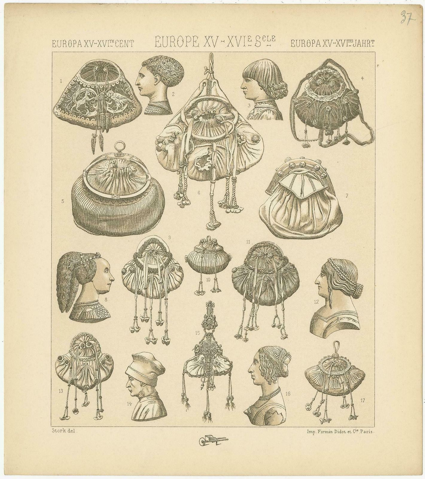 Pl 37 Antique Print Of European 15th 16th Century Decorative Objects By Racinet photo furniture