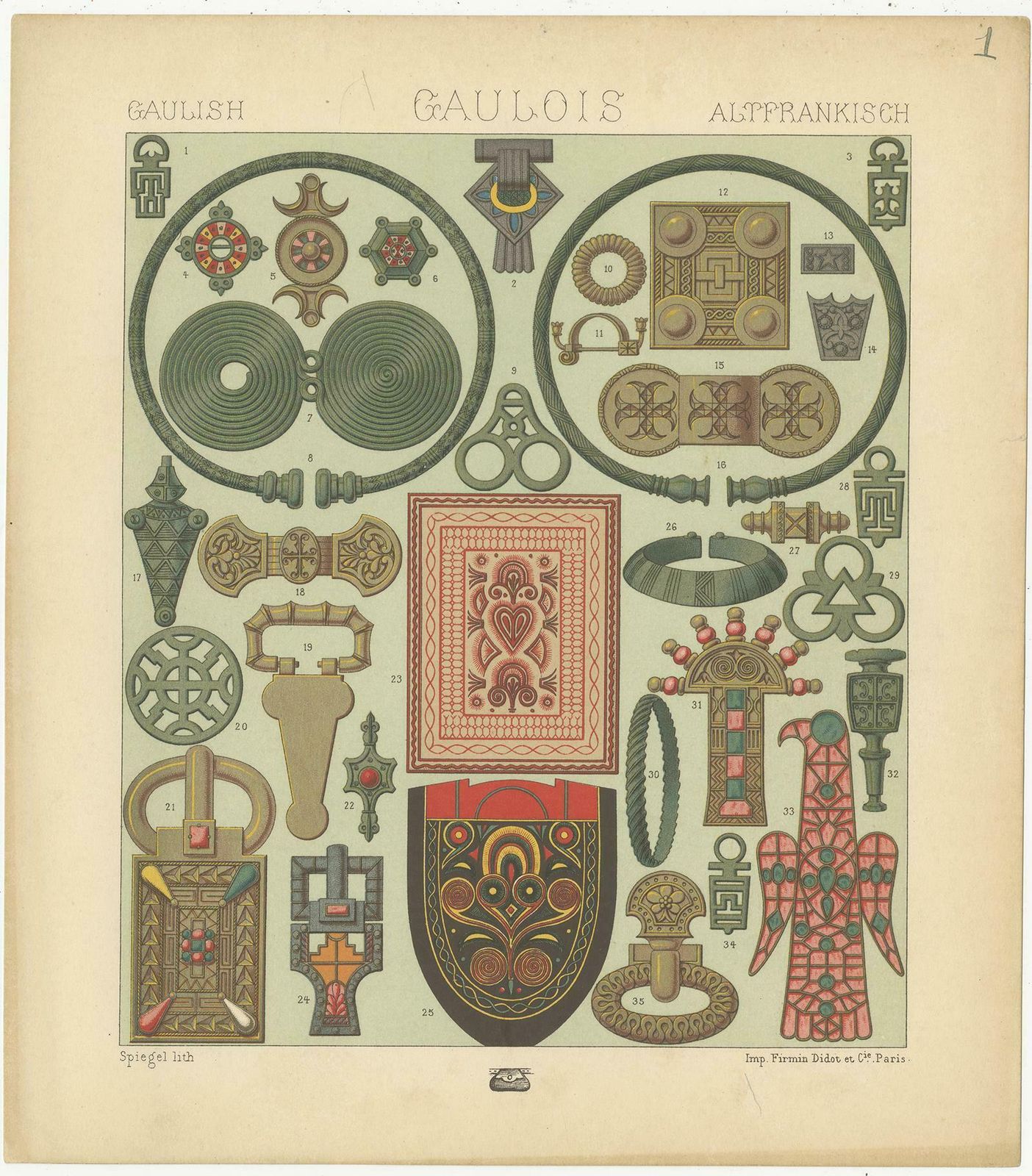 Pl. 1 Antique Print Of French Decorative Objects By Racinet 'Circa 1880' photo for sale