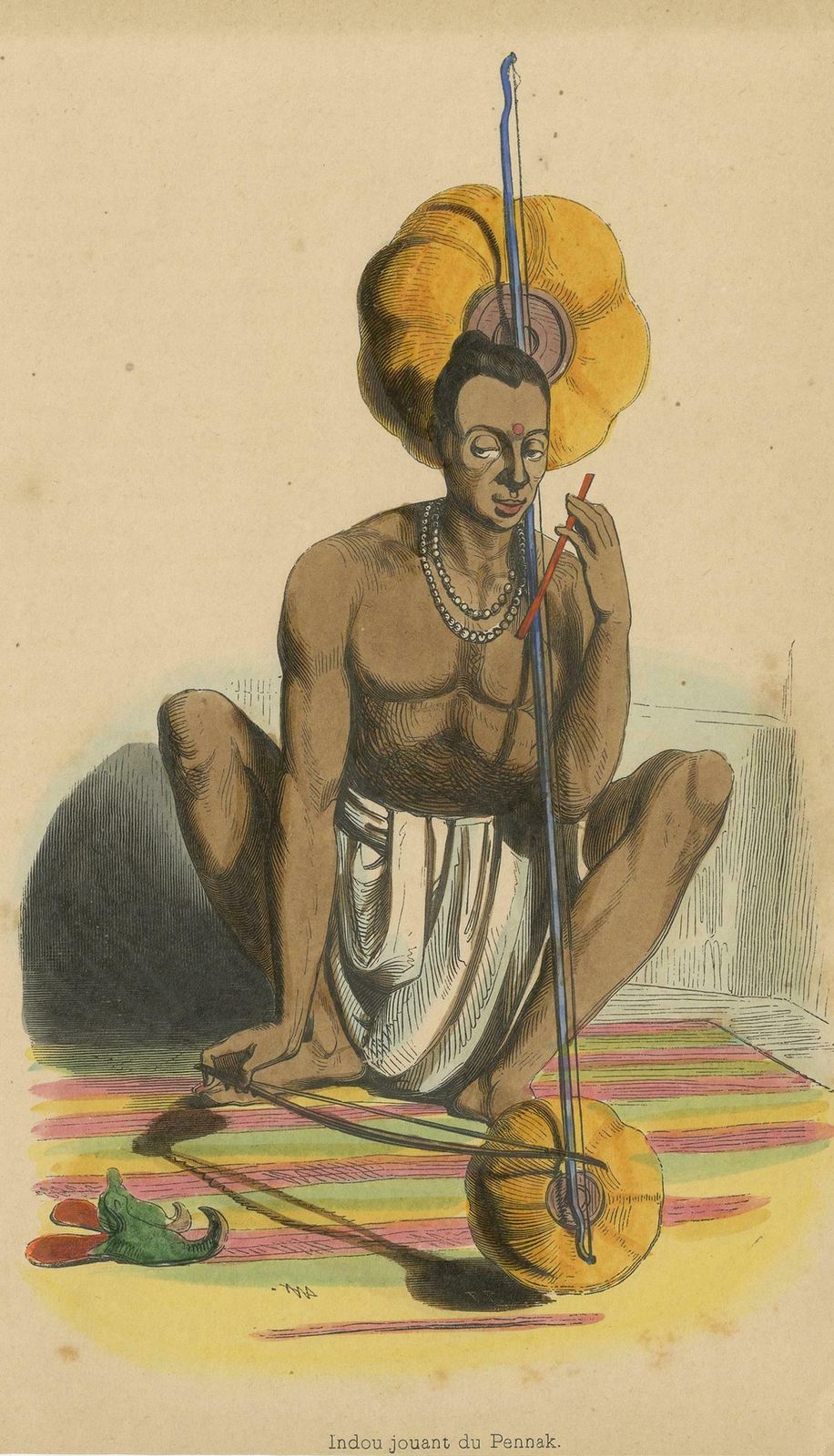 Antique Costume Print Of A Hindu Musician By Wahlen, '1843' photo Art