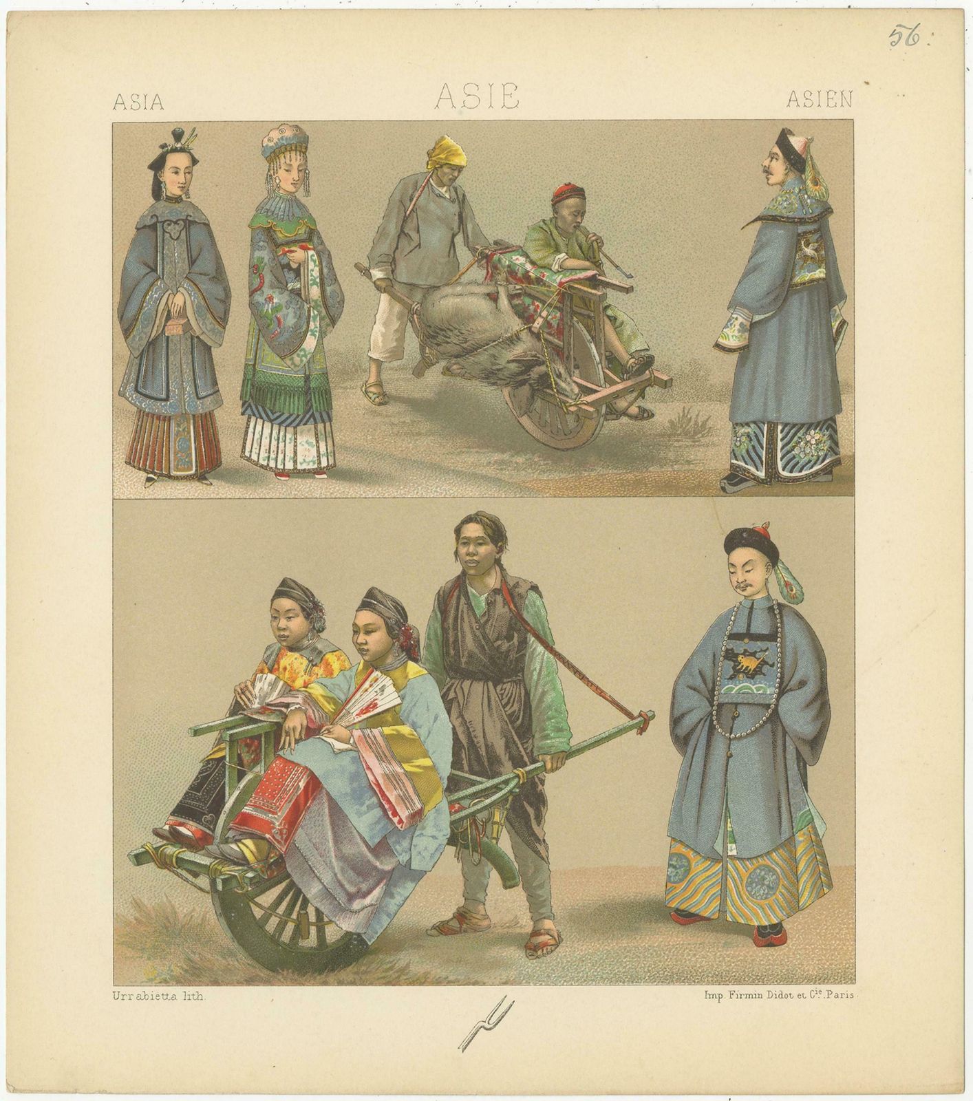 Pl. 56 Antique Print Of Asian Costumes By Racinet, 'Circa 1880' photo for sale