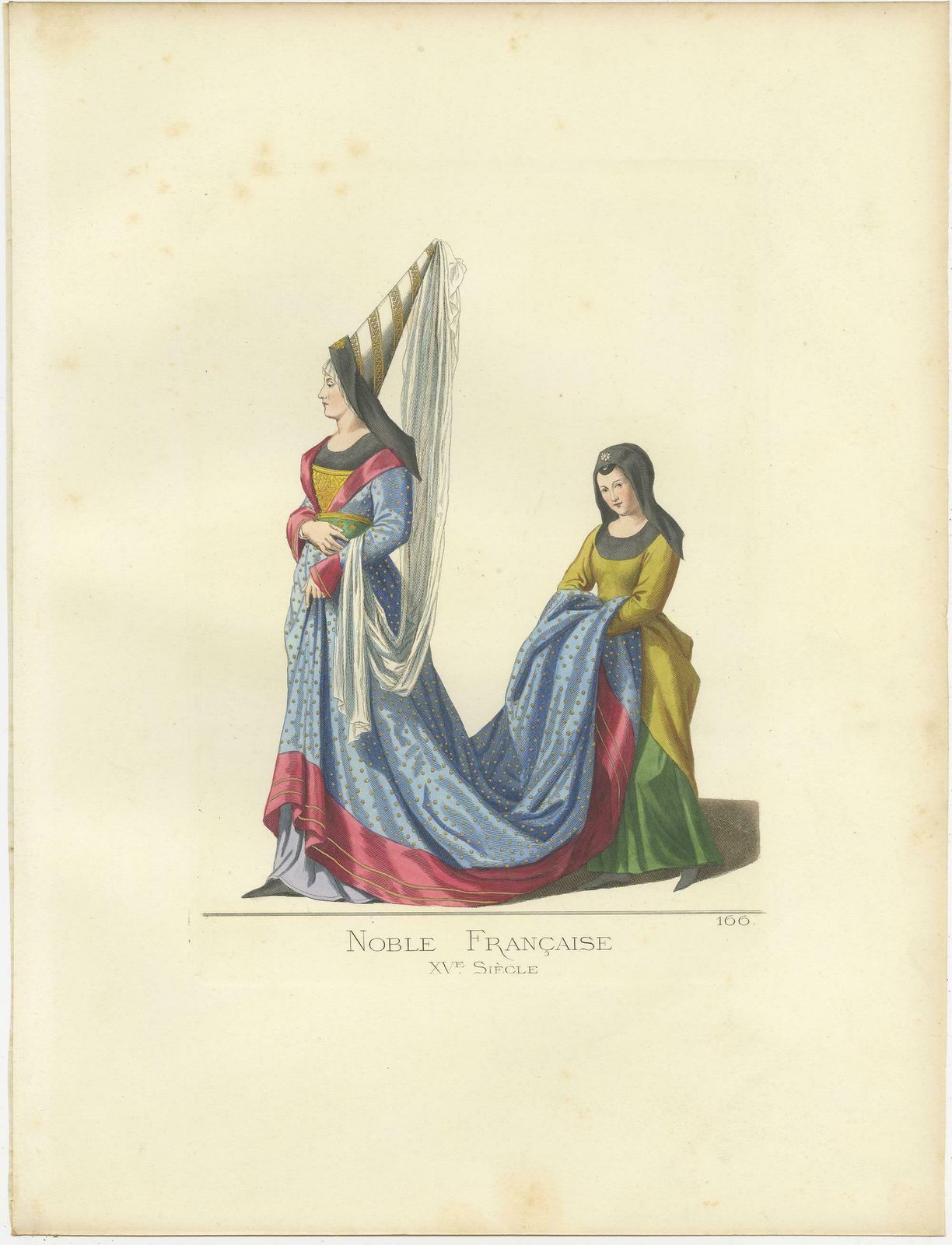 Antique Print Of French Noblewomen, By Bonnard, 1860 photo for sale