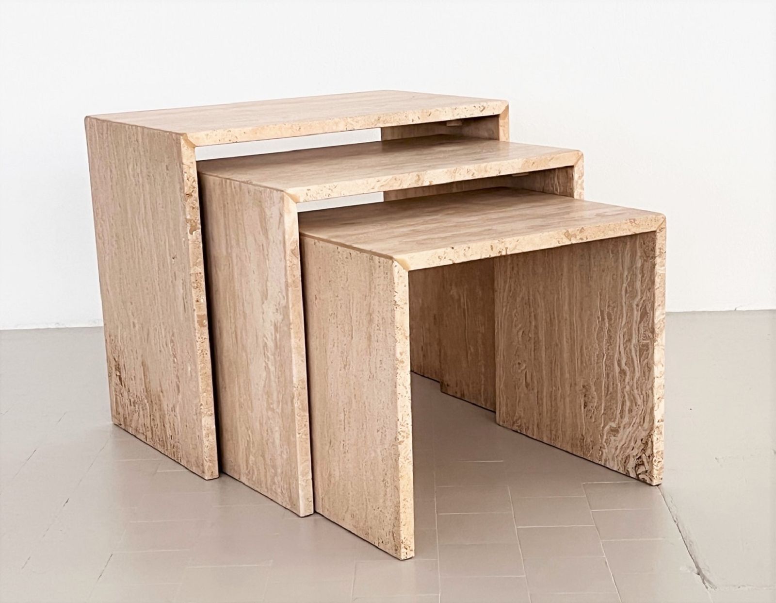 Italian Midcentury Travertine Nesting Coffee Tables From The 1970s, Set Of Three photo Furniture