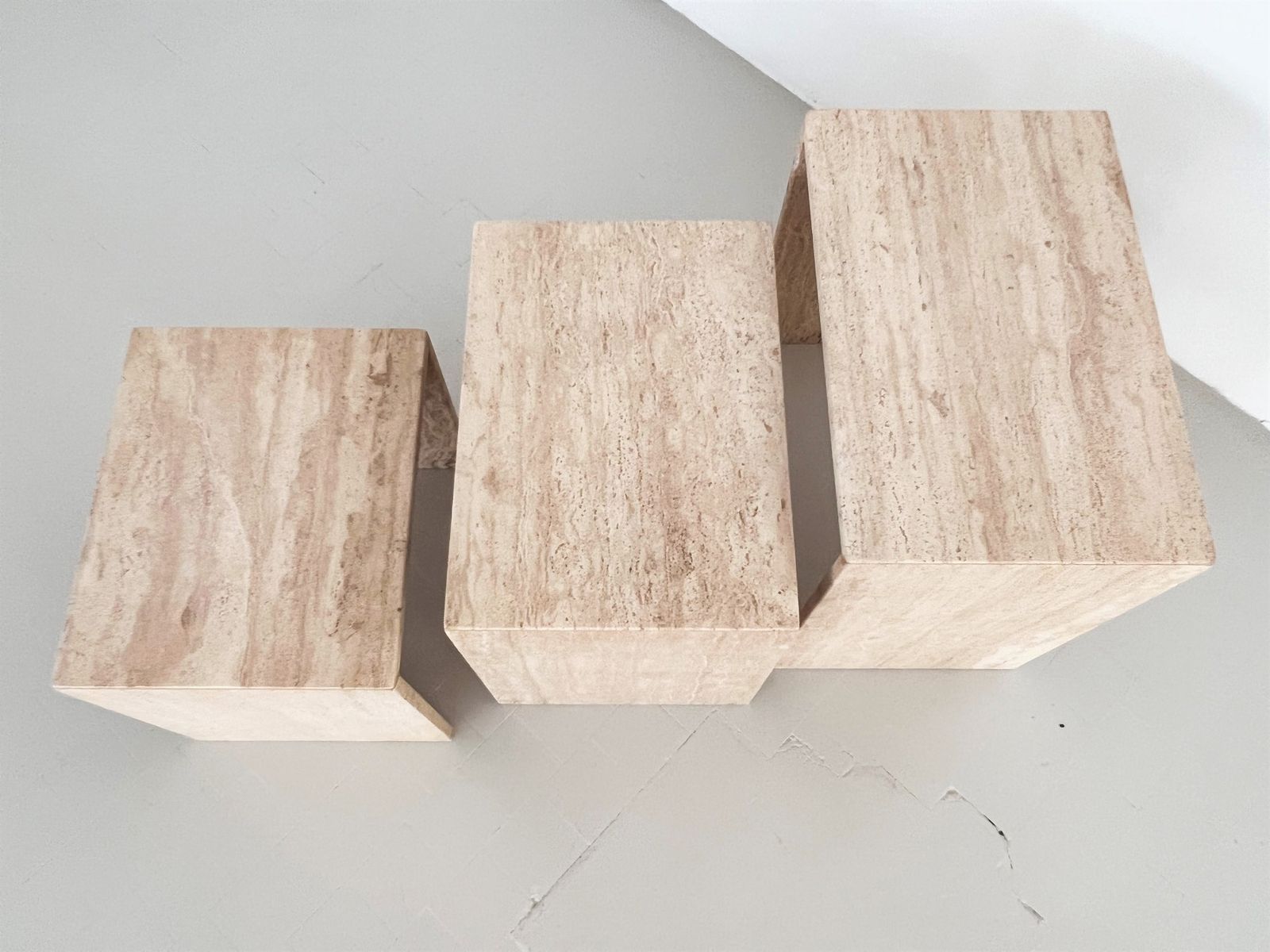 Furniture Italian Midcentury Travertine Nesting Coffee Tables From The 1970s, Set Of Three photo