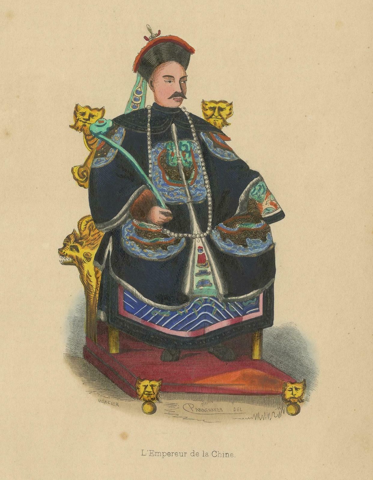 Antique Costume Print Of A Chinese Emperor By Wahlen, 1843 photo furniture