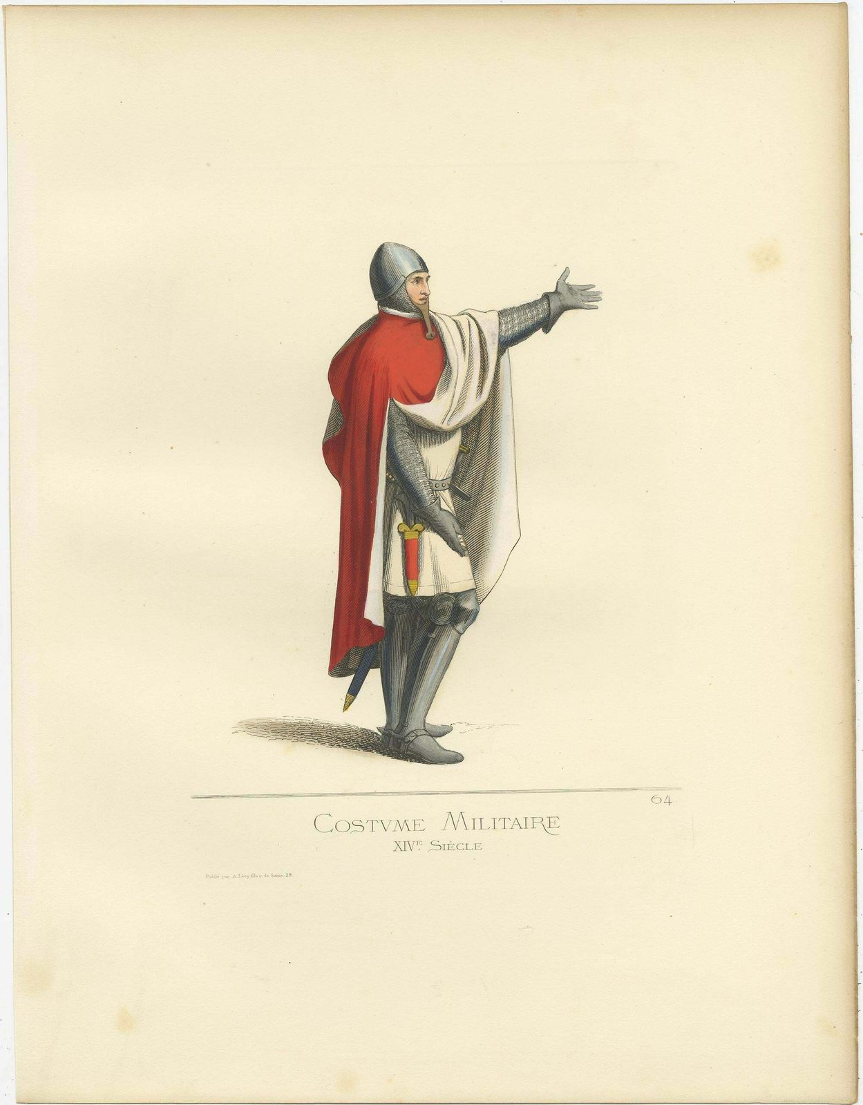 Antique Print Of A 14th Century Italian Military Costume By Bonnard, 1860 photo for sale