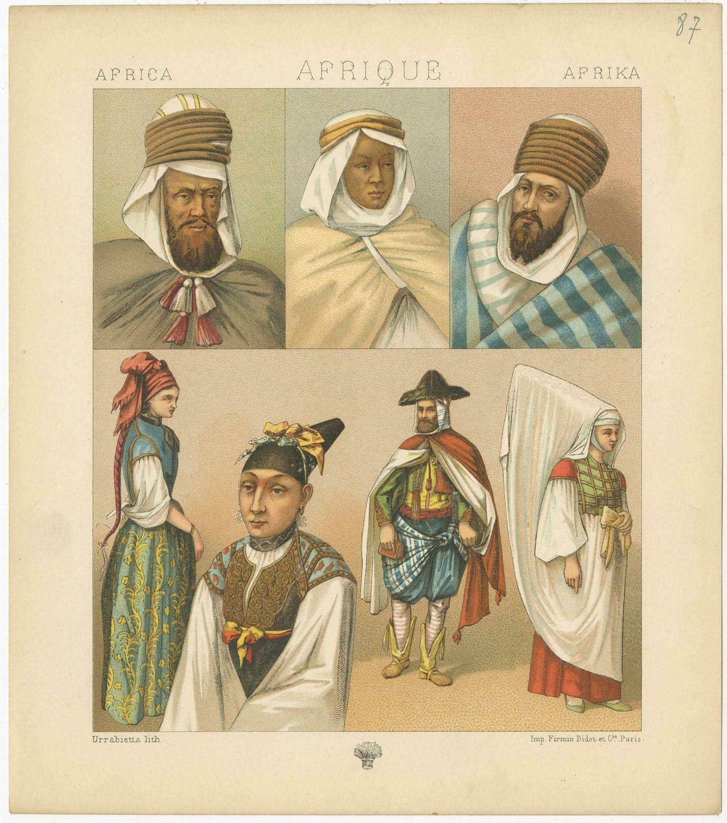 Antique Print Of African Costumes Racinet, 'Circa 1880' photo furniture