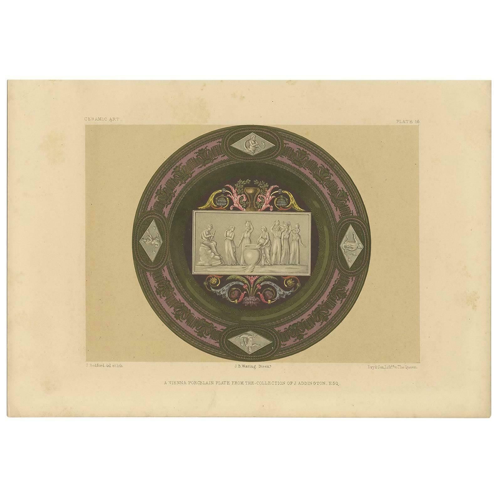 Pl. 16 Antique Print Of Vienna Porcelain By Bedford, Circa 1857