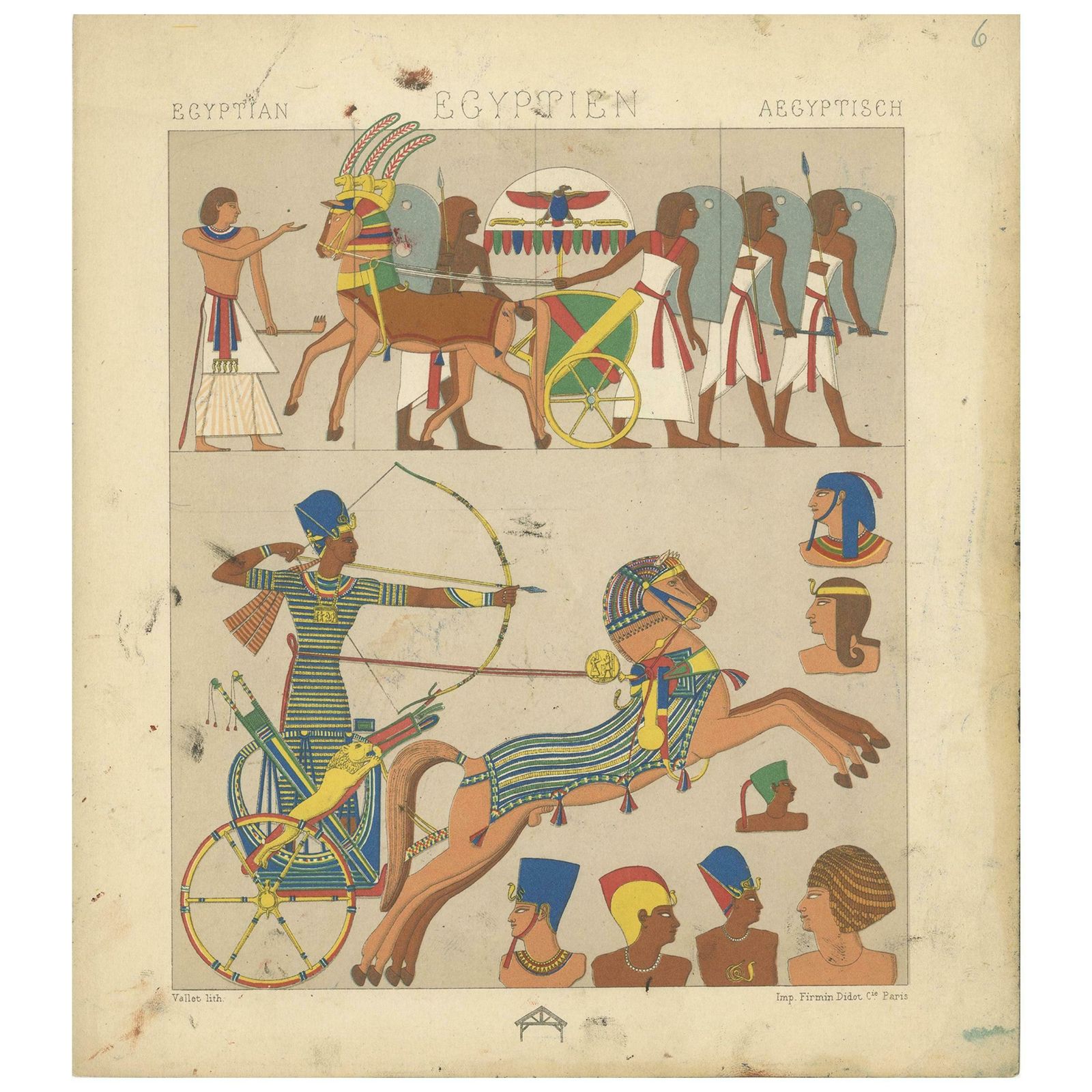 Pl. 6 Antique Print Of Egyptian Outfits By Racinet, 'Circa 1880'