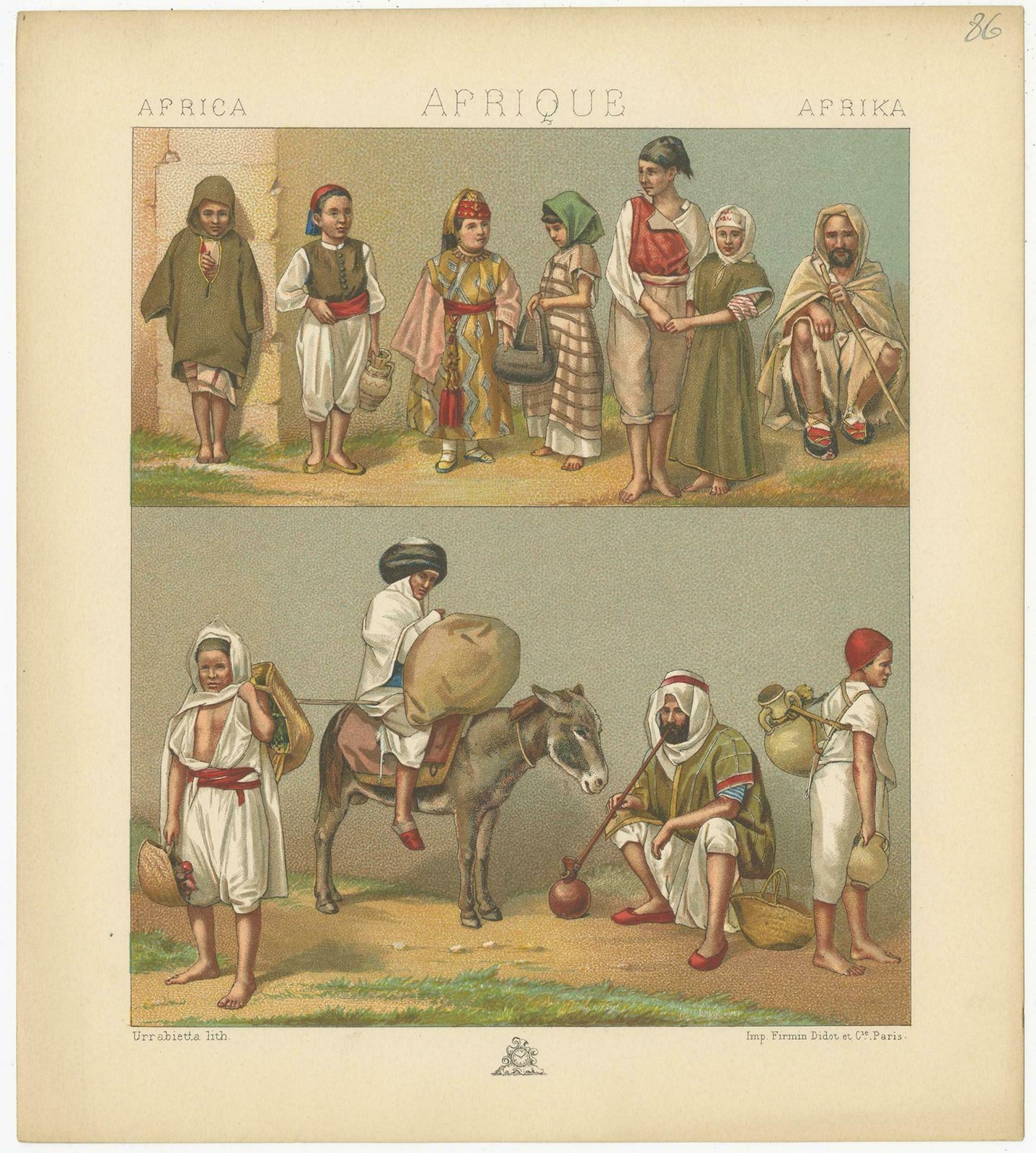 Pl. 86 Antique Print Of African Costumes Racinet, 'Circa 1880 photo furniture