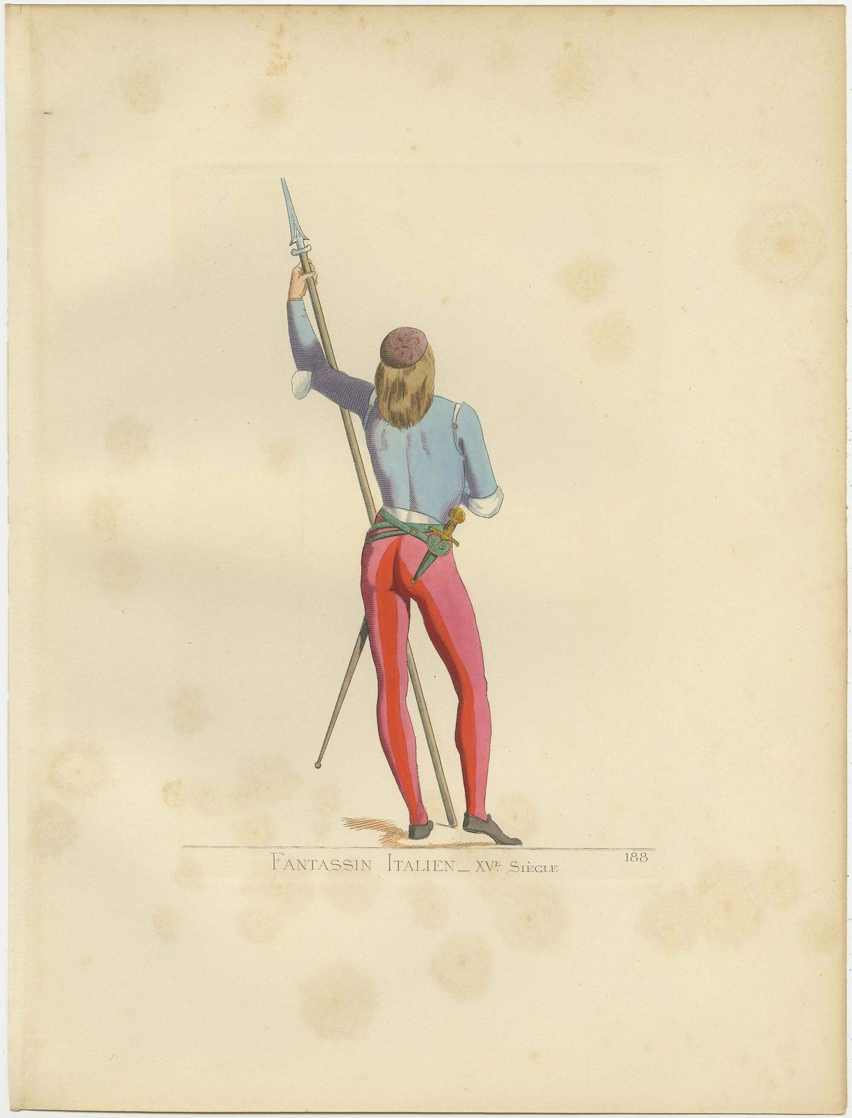 Antique Print Of An Infantry Soldier, Italy, 15th Century, By Bonnard, 1860 photo for sale