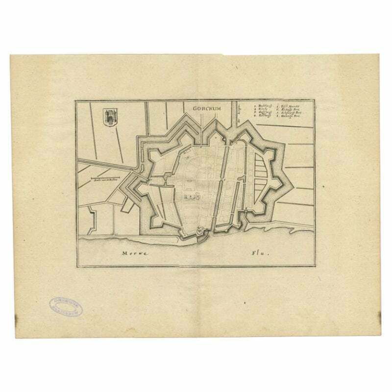 Antique Map Of The City Of Gorinchem By Merian, 1659
