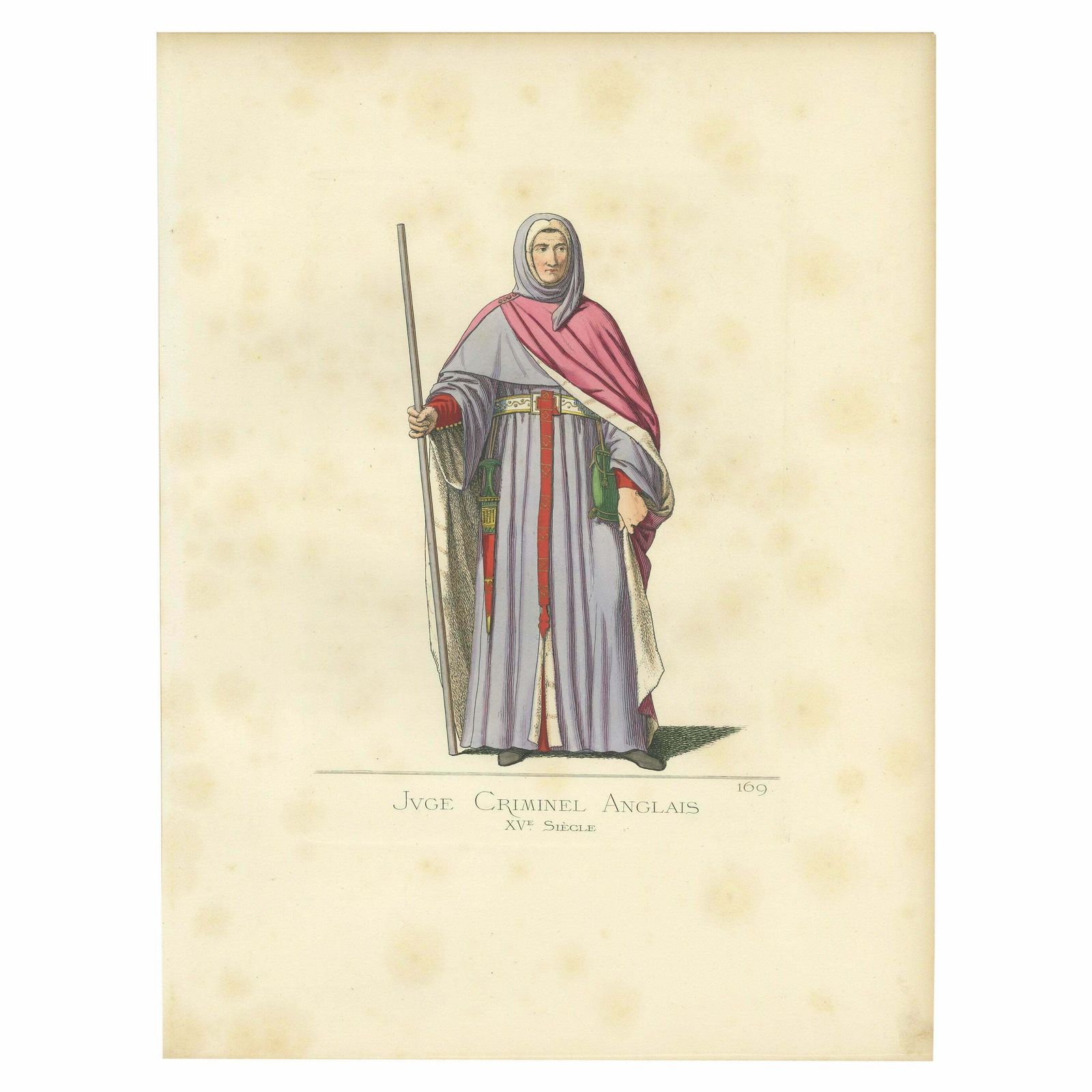 Antique Print Of An English Criminal Judge By Bonnard, 1860