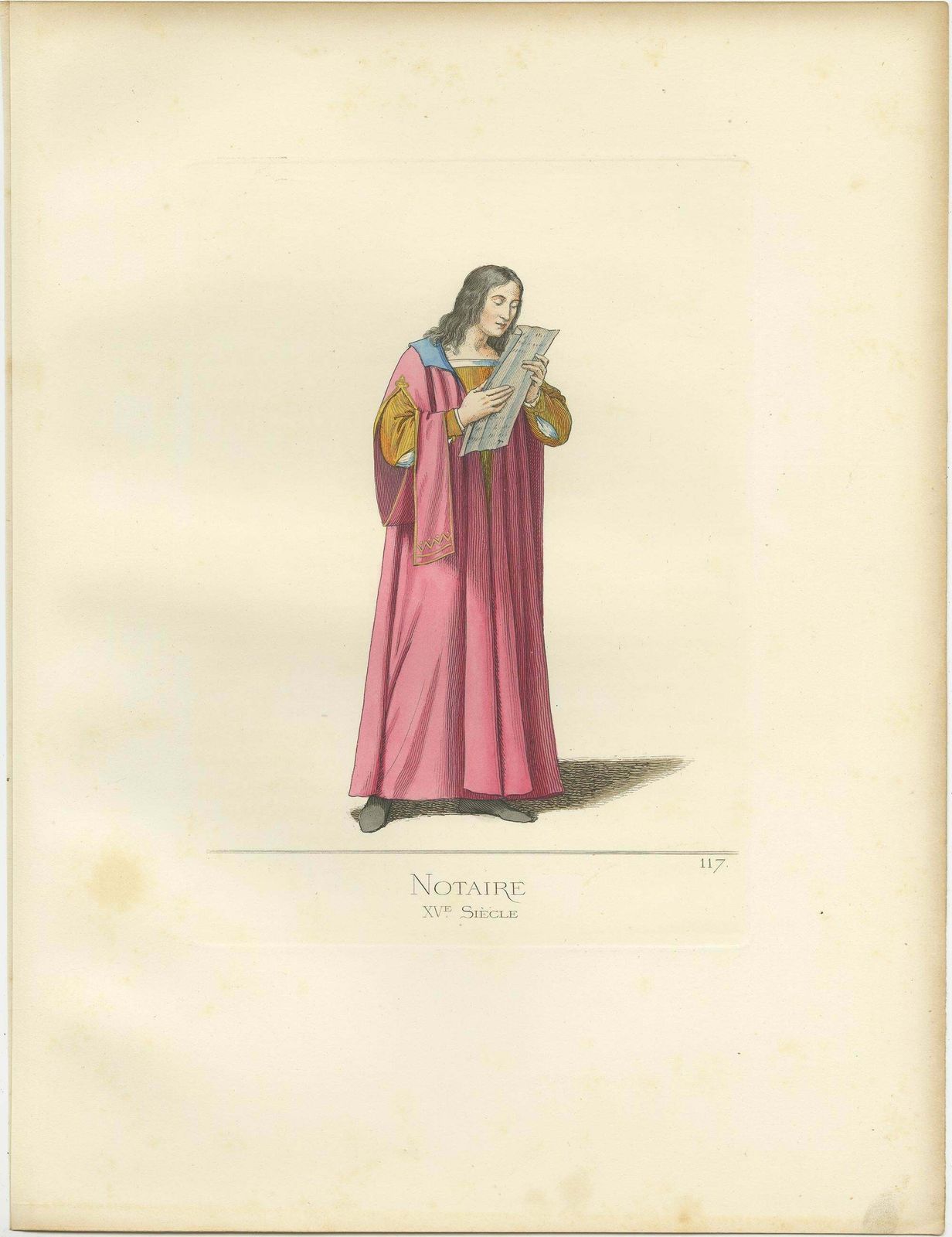 Antique Print Of A Notary, Italy, 15th Century, By Bonnard, 1860 photo for sale