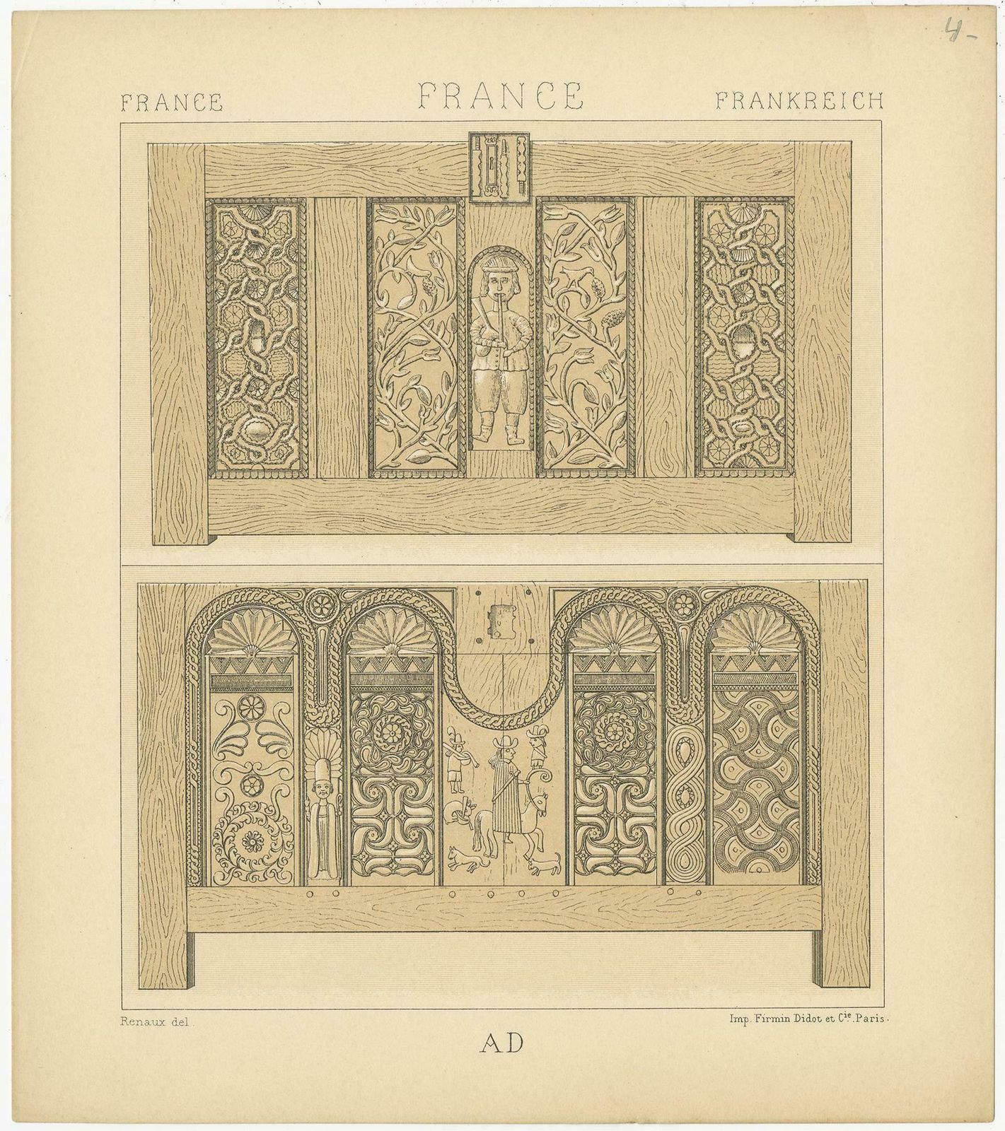 Pl. 4 Antique Print Of French Furniture Objects By Racinet, Circa 1880 photo Art