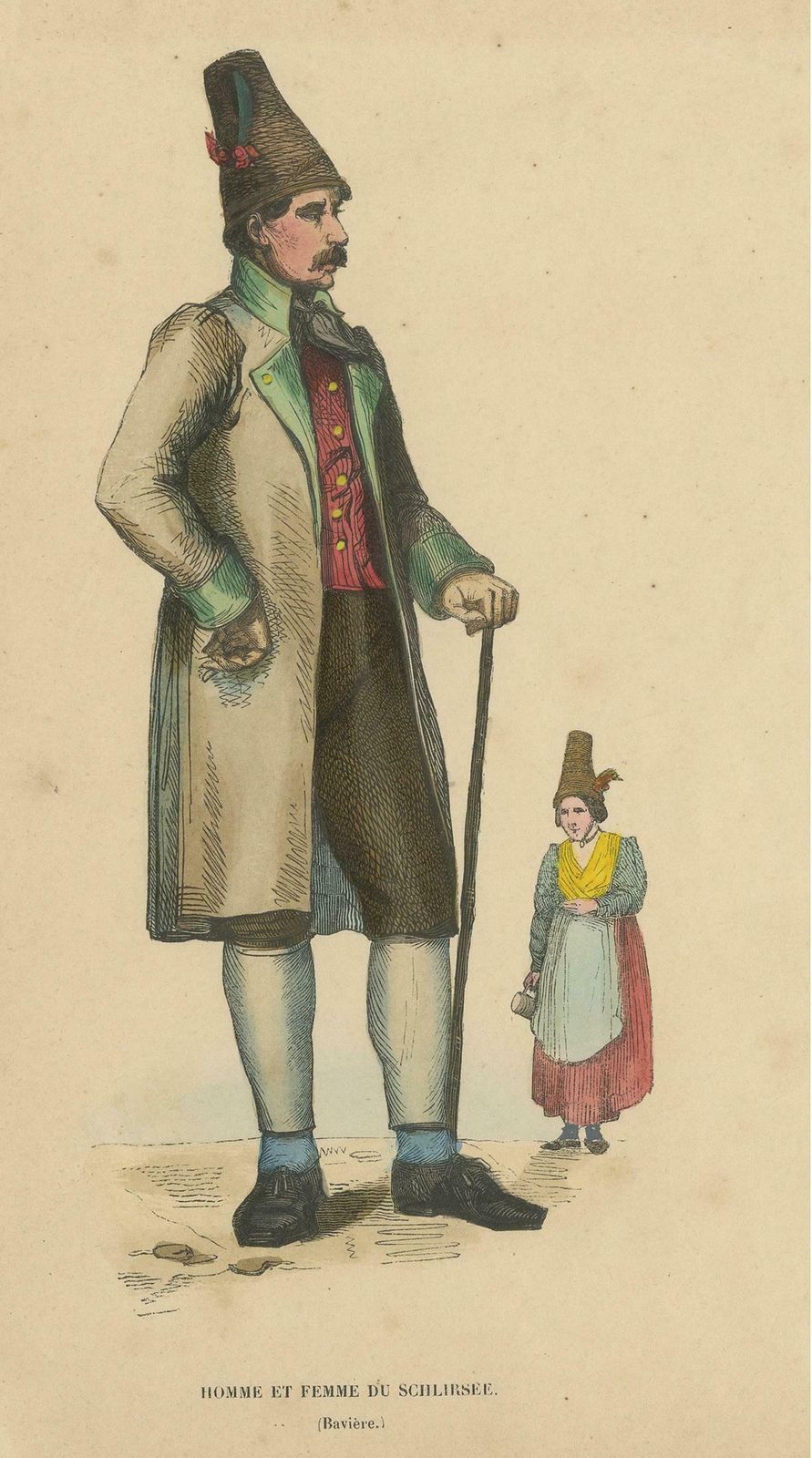 Antique Costume Print Of Figures From Schliersee By Wahlen, 1843 photo furniture