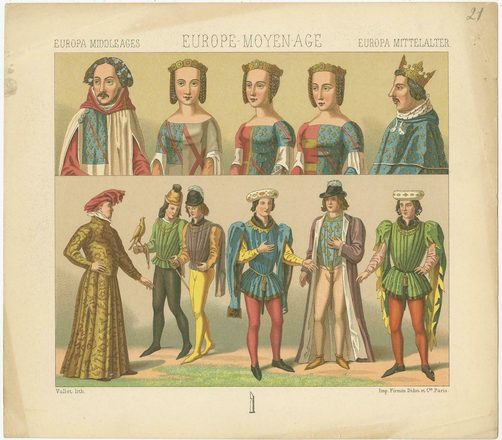 Pl. 21 Antique Print Of European Costumes By Racinet 'Circa 1880' photo 109.0