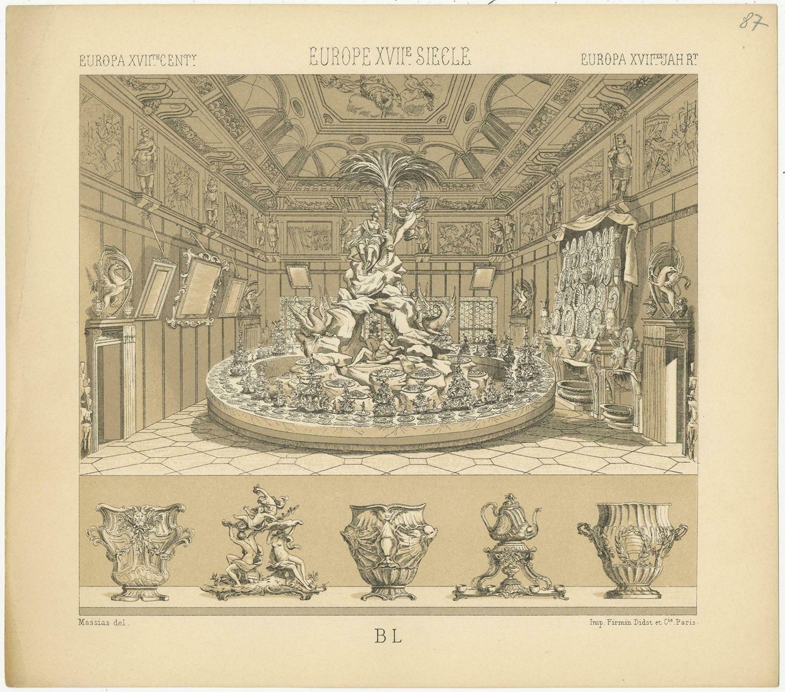 Pl. 87 Antique Print Of European Decorative Objects By Racinet, Circa 1880 photo for sale