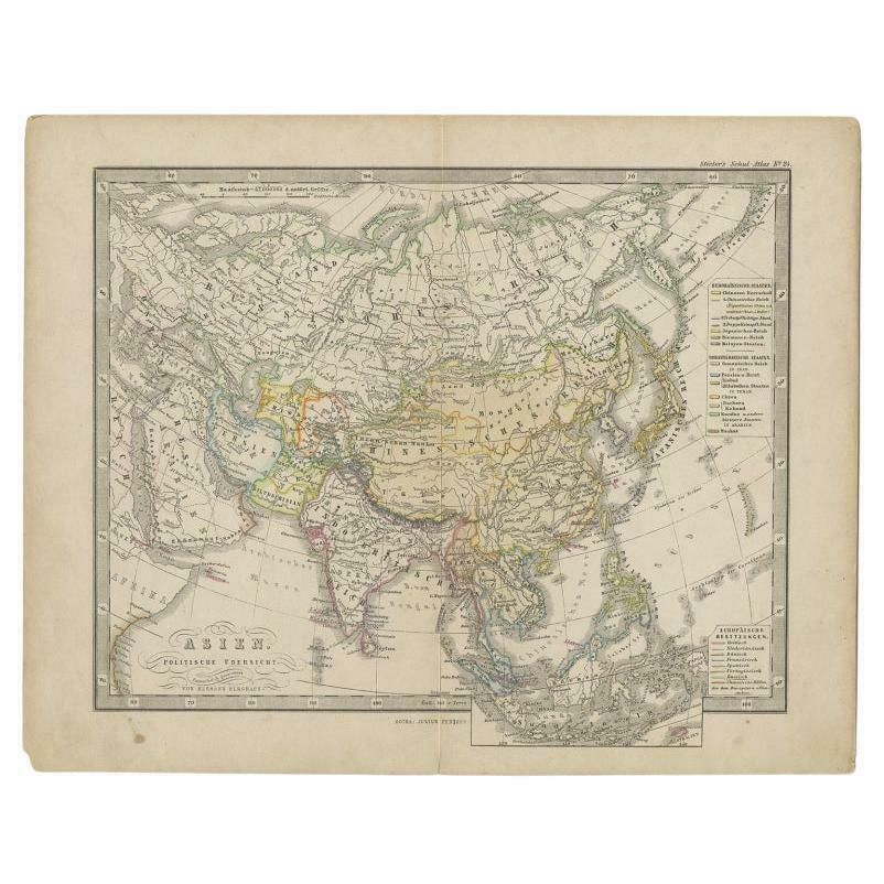 Antique Map Of The Asian Continent From A German School Atlas, 1862