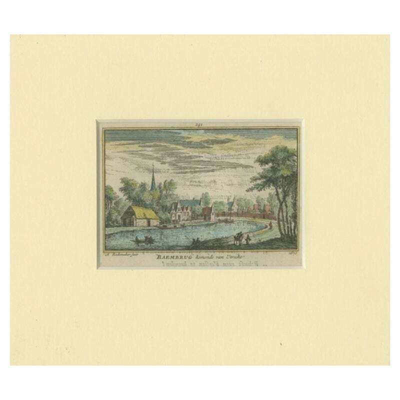 Original Antique Print Of The Village Of Baambrugge In The Netherlands, C.1730