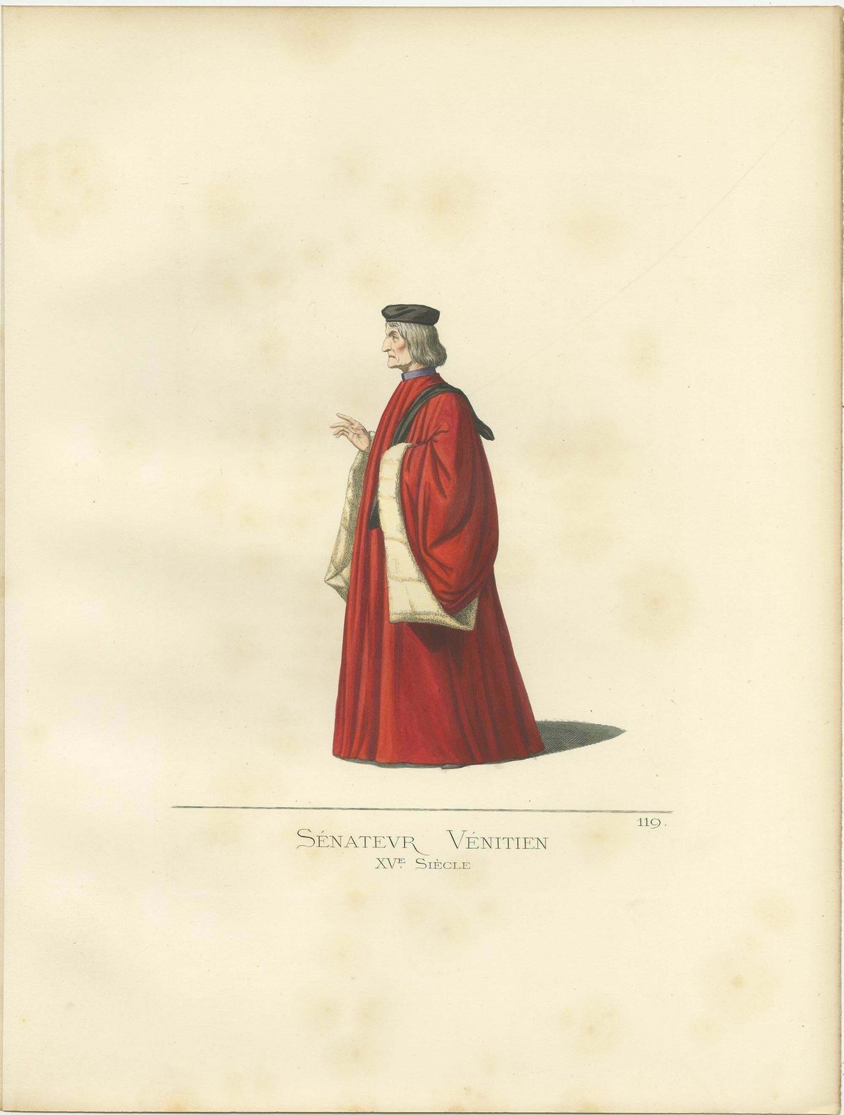 Antique Print Of A Venetian Senator, 15th Century, By Bonnard, 1860 photo for sale