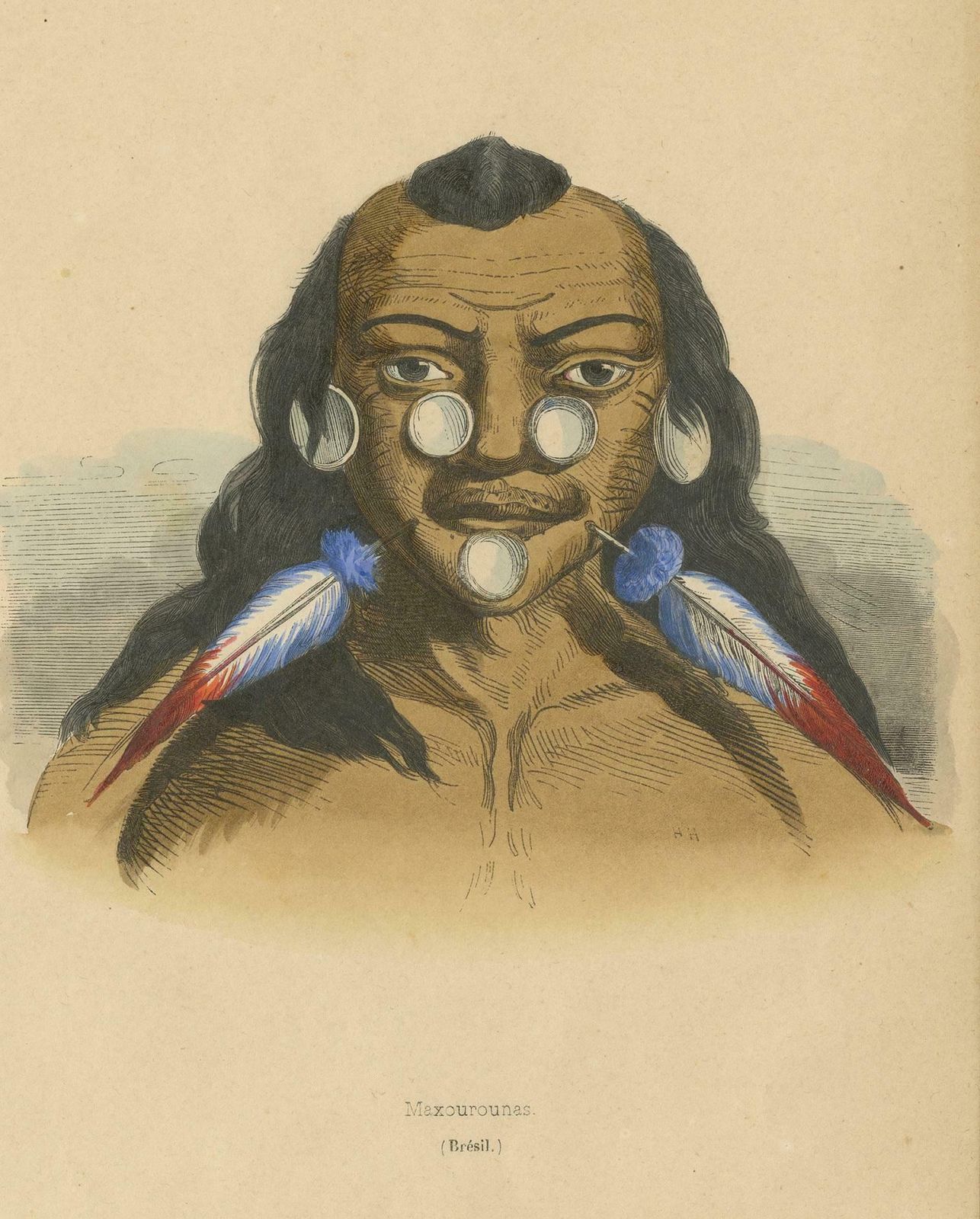 Antique Costume Print Of A Brazilian Warrior By Wahlen, 1843 photo for sale