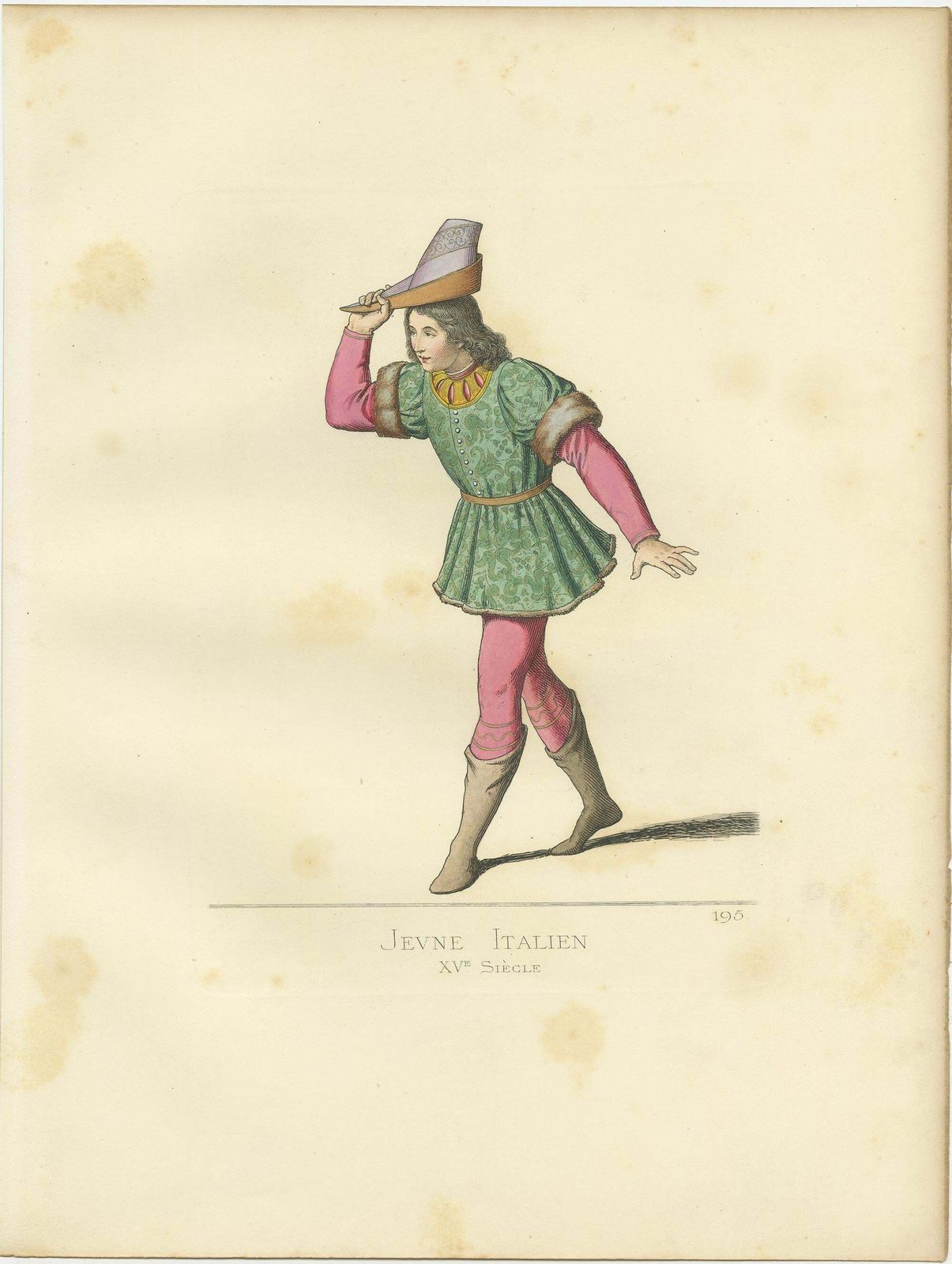Antique Print Of A Young Italian Man, 15th Century, By Bonnard, 1860 photo furniture