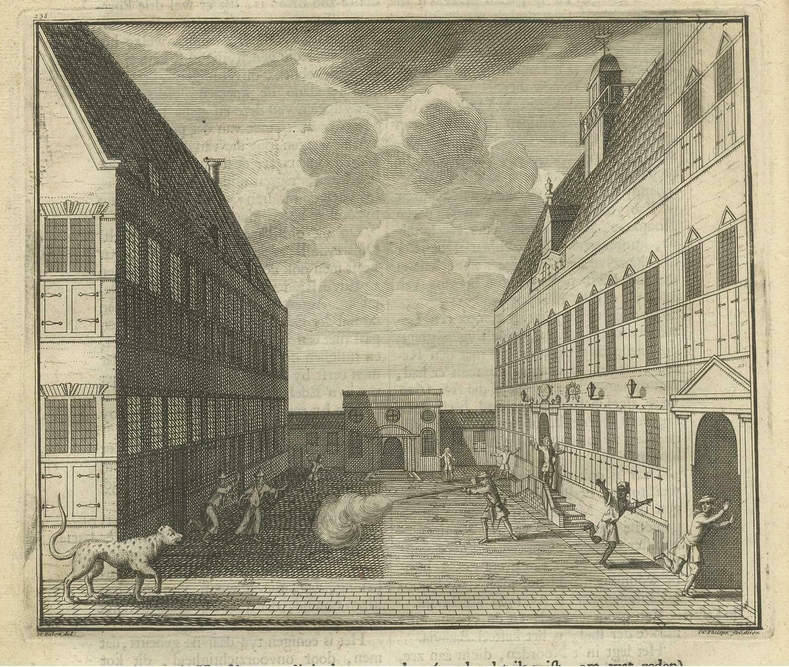 Antique Print Of The Central Court Of Batavia Castle By Valentijn '1726' photo furniture