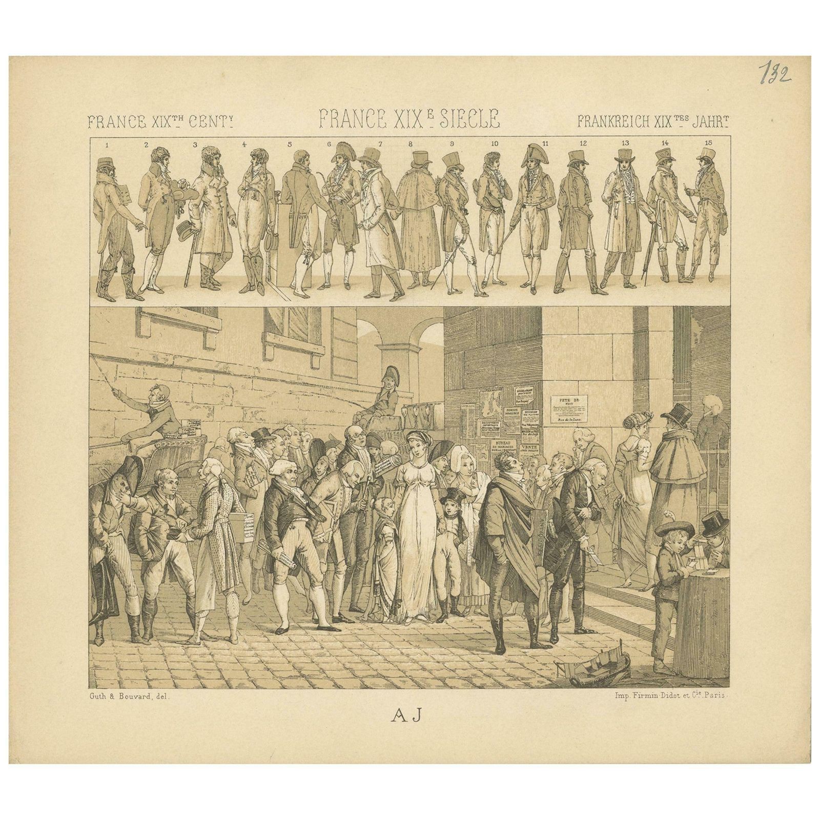 Pl. 132 Antique Print Of French 19th Century Outfits By Racinet, 'Circa 1880'