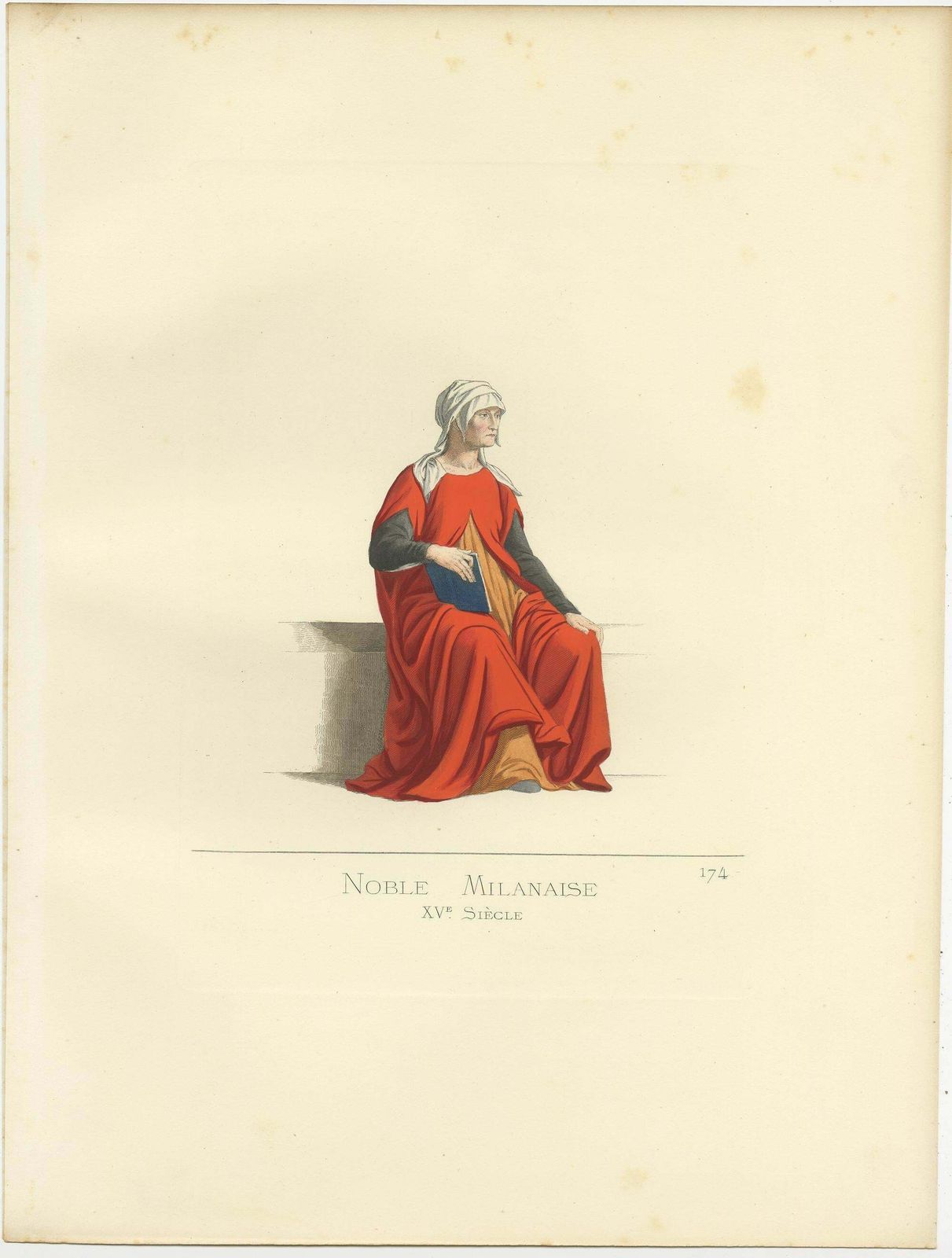 Antique Print Of A Noblewoman From Milan, Italy By Bonnard, 1860 photo for sale