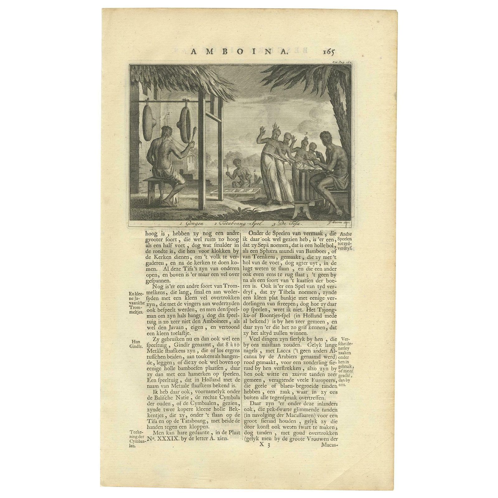 Antique Print Of Music Instruments From Ambon By Valentijn '1726'
