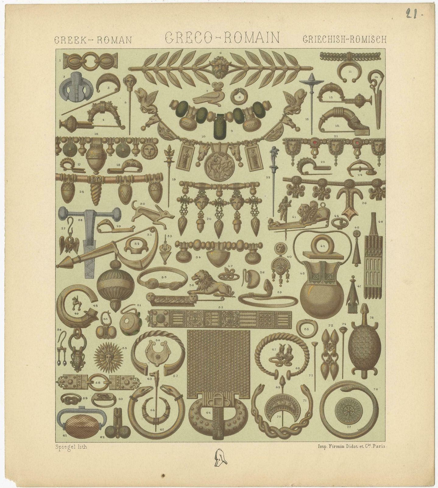 Pl. 21 Antique Print Of Greece Roman Decorative Objects By Racinet, 'Circa 1880' photo furniture