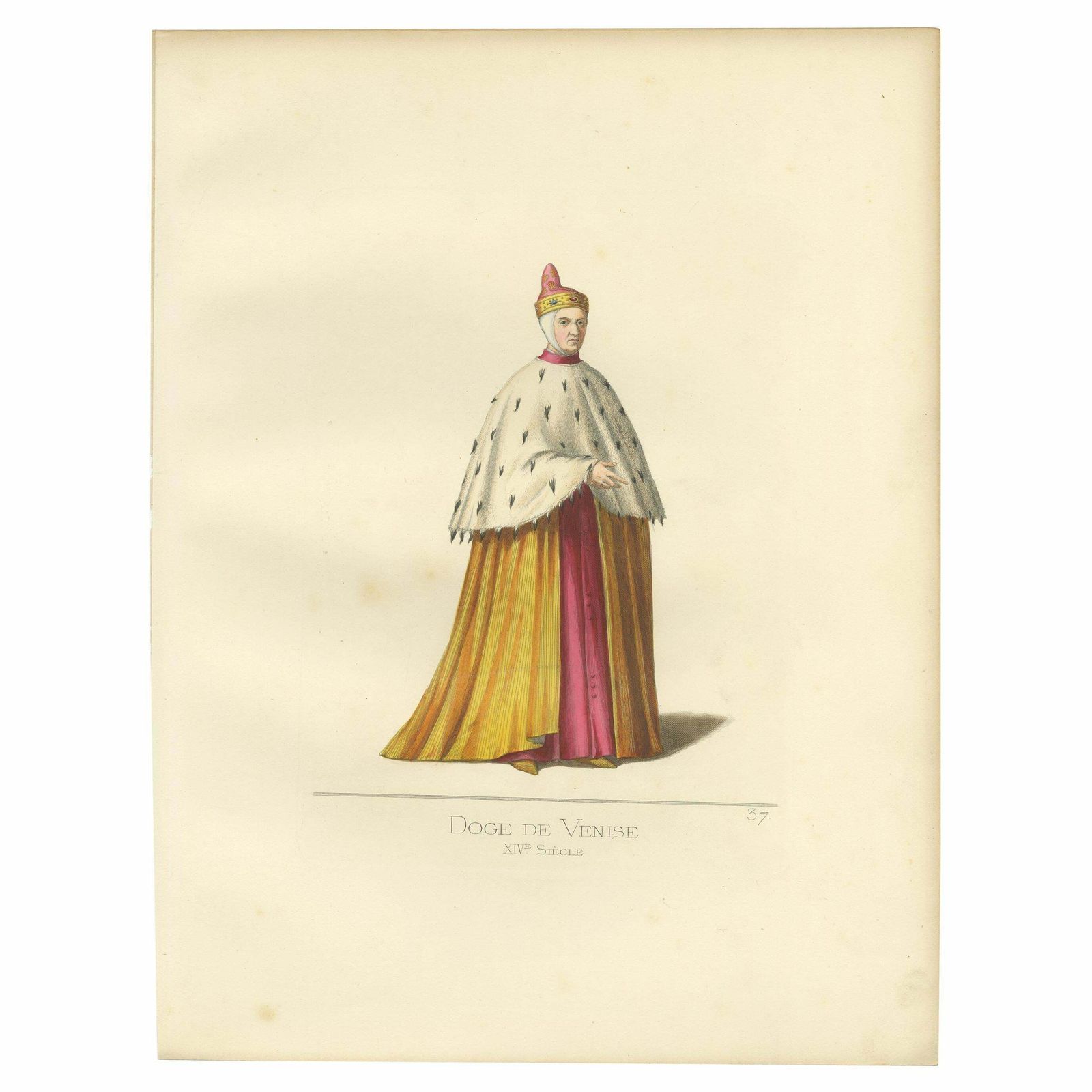 Antique Print Of A Venetian Doge By Bonnard, 1860