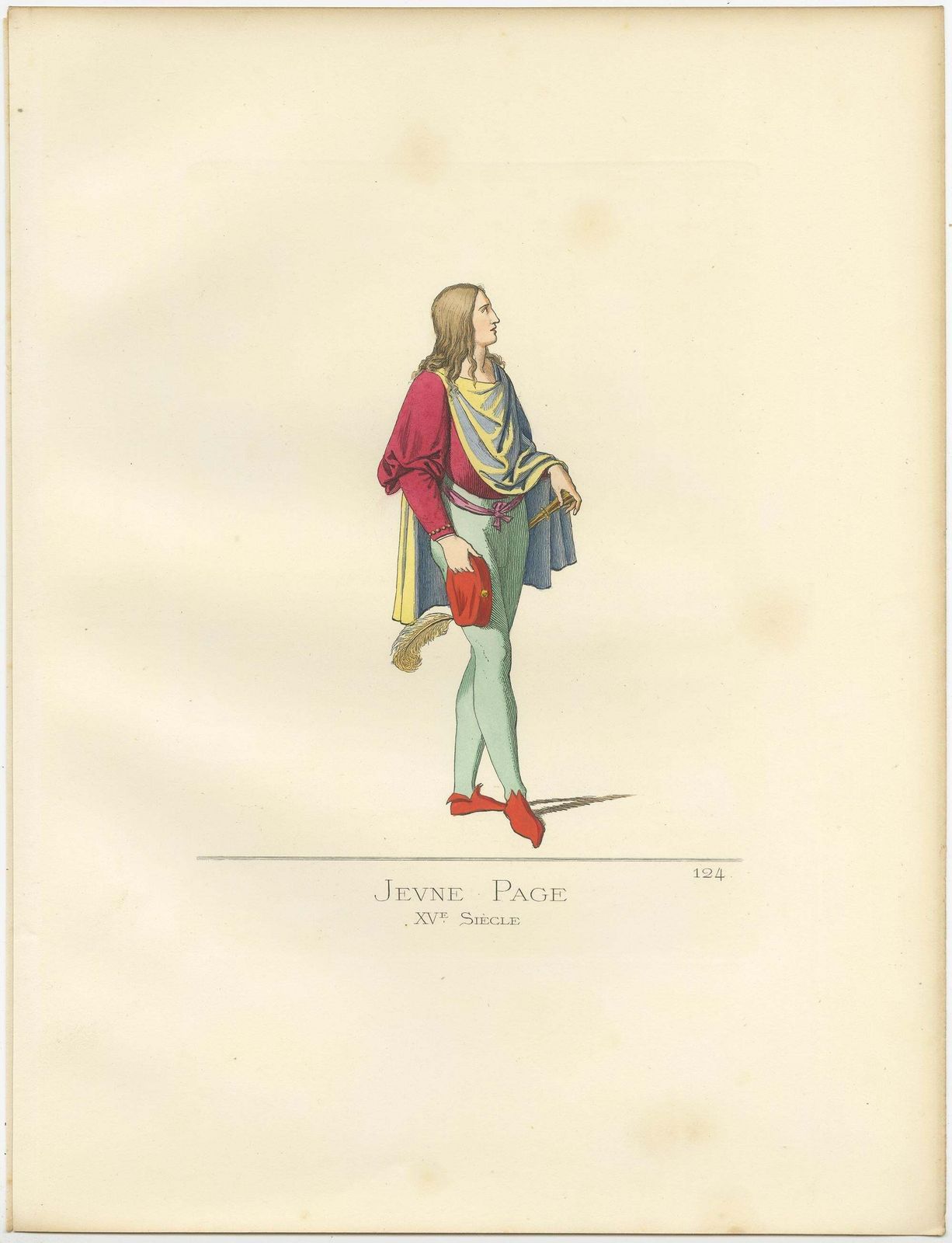 Antique Print Of A Young Page, Italy, 15th Century, By Bonnard, 1860 photo Art