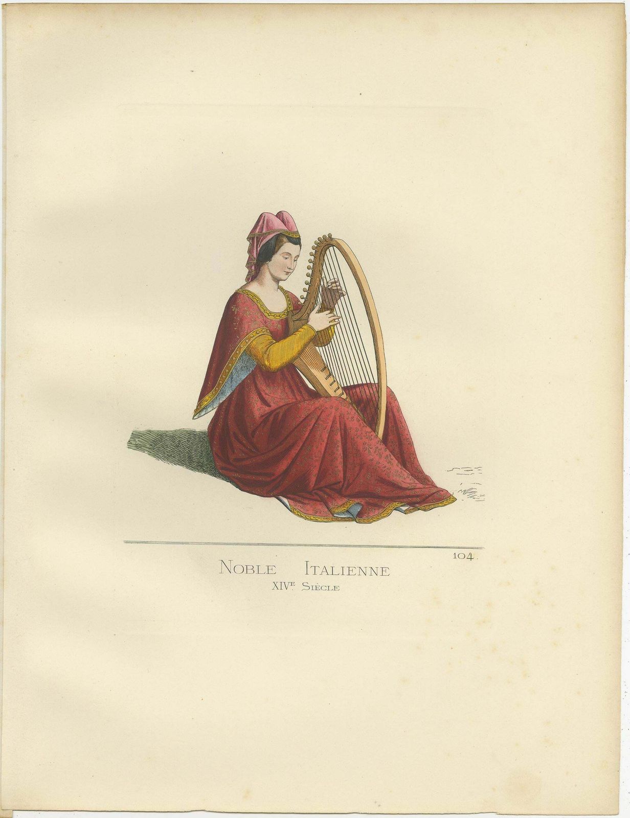 Antique Print Of An Italian Noblewoman, 14th Century, By Bonnard, 1860 photo Art