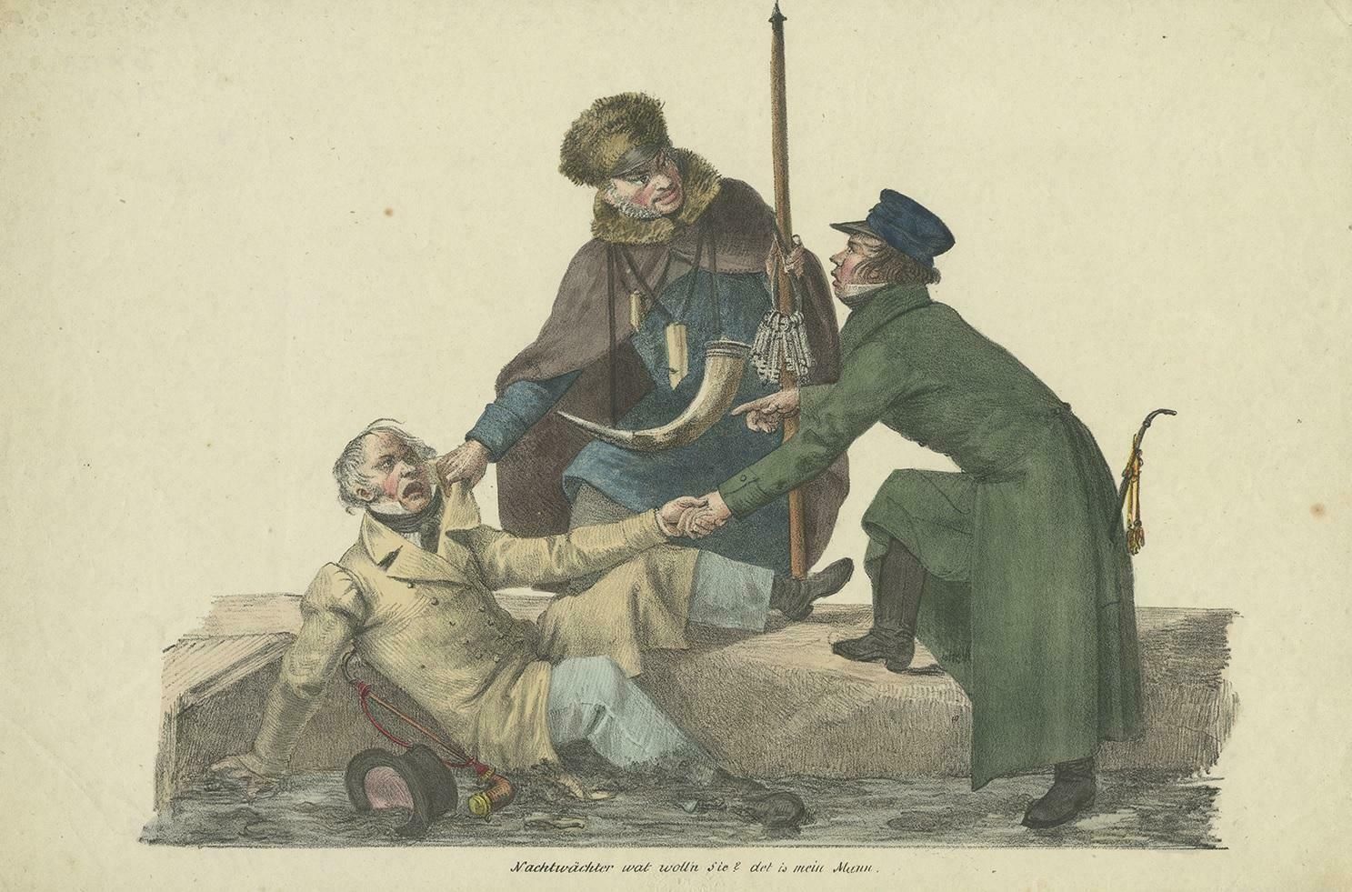 Antique Print Of A Watchman Taking A Man By The Collar, Circa 1850 photo Art