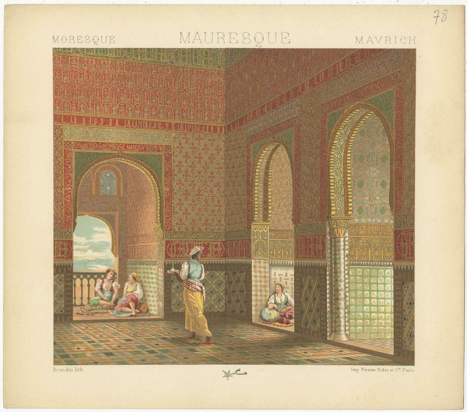 Pl. 78 Antique Print Of Mavrich Interior By Racinet, 'Circa 1880' photo Art
