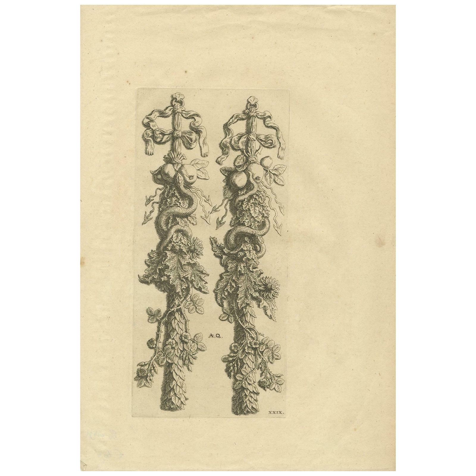 Antique Print Of The Ornaments In The Great Hall Of The City Hall Of Amsterdam