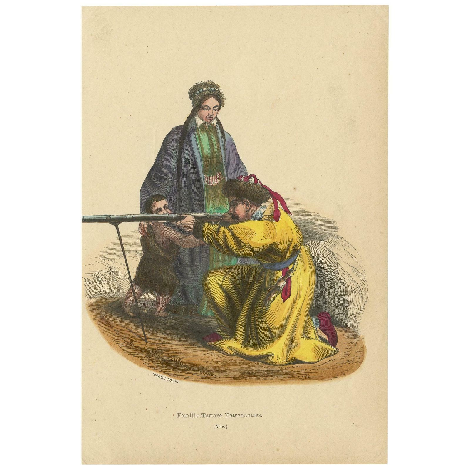 Antique Costume Print Of A Tatar Family By Wahlen, '1843'