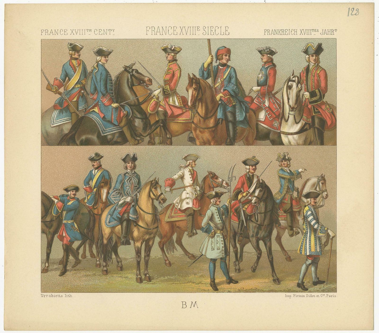Pl 128 Antique Print Of French 18th Century Military Outfits By Racinet photo furniture