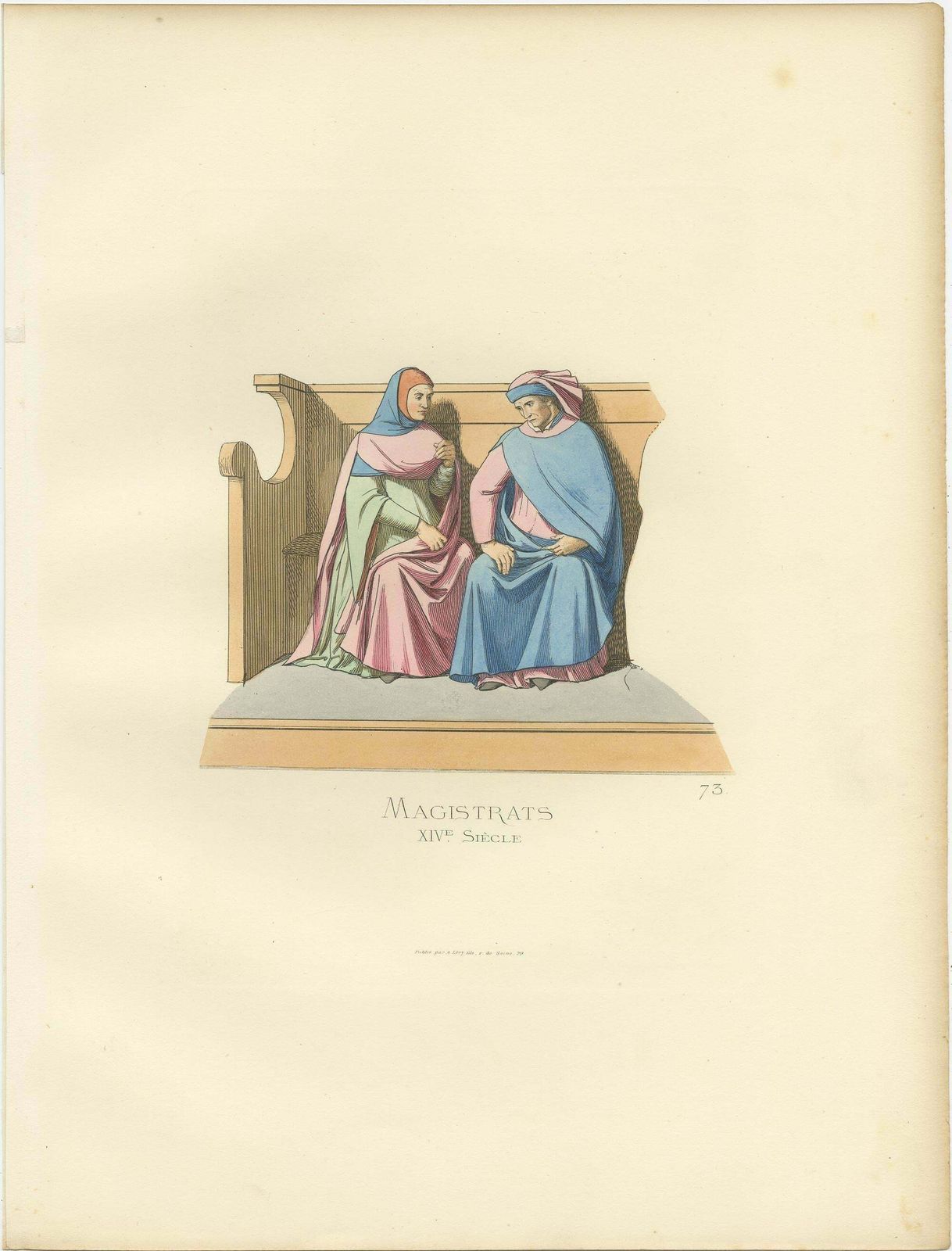 Antique Print Of Italian Magistrates, 14th Century, By Bonnard, 1860 photo for sale