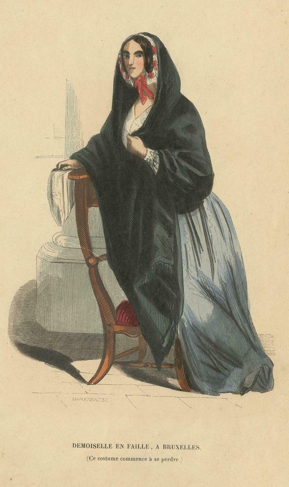 Antique Costume Print Of A Young Lady In Brussels By Wahlen, 1843 £87.24 photo furniture