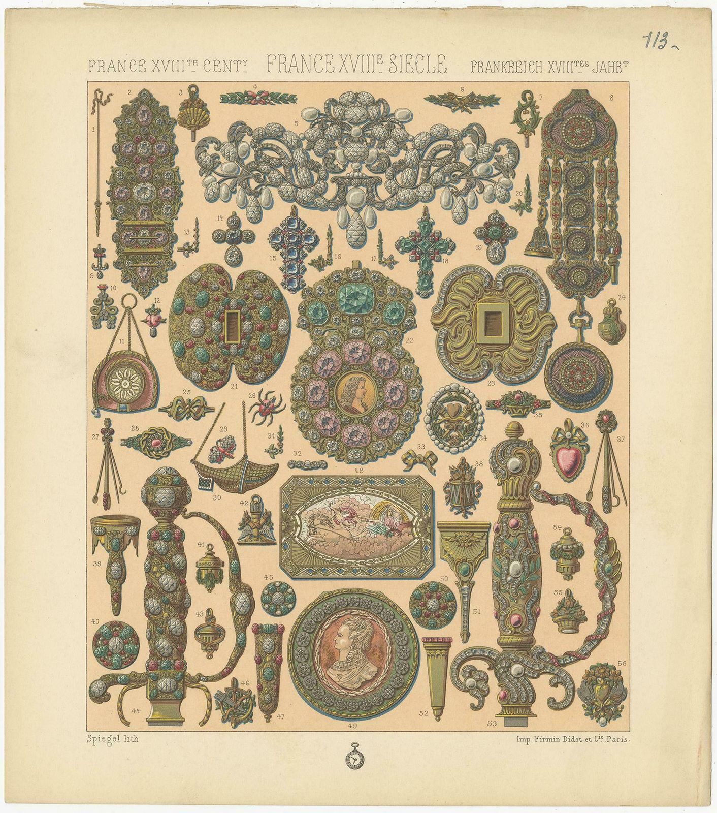 Pl. 113 Antique Print Of French 18th Century Decorative Objects By Racinet photo furniture